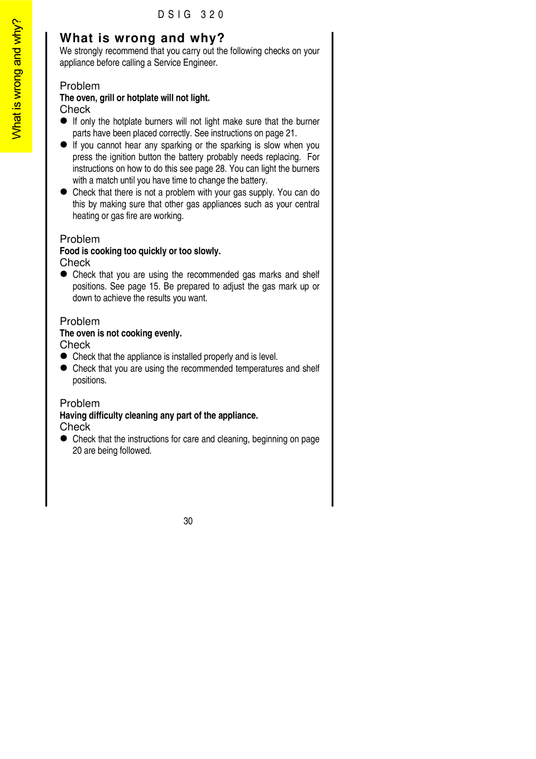 Electrolux DSIG 320 installation instructions Whtiswrogdna, What is wrong and why? 