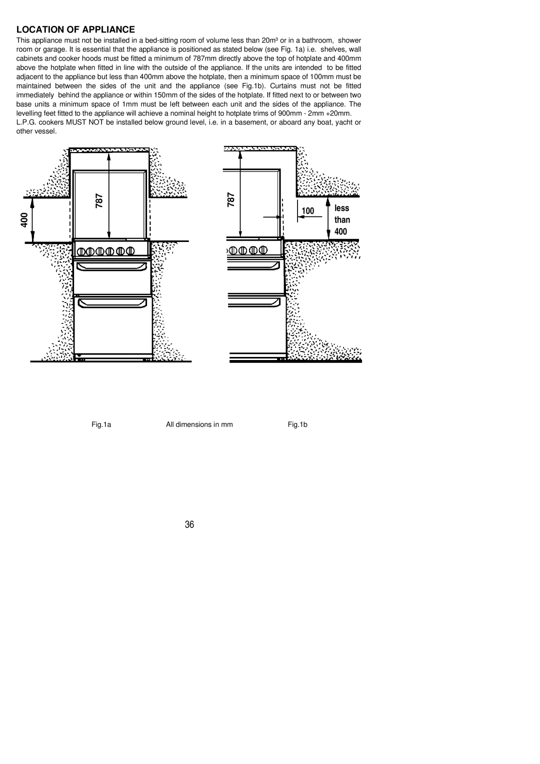 Electrolux DSIG 320 installation instructions Location of Appliance 