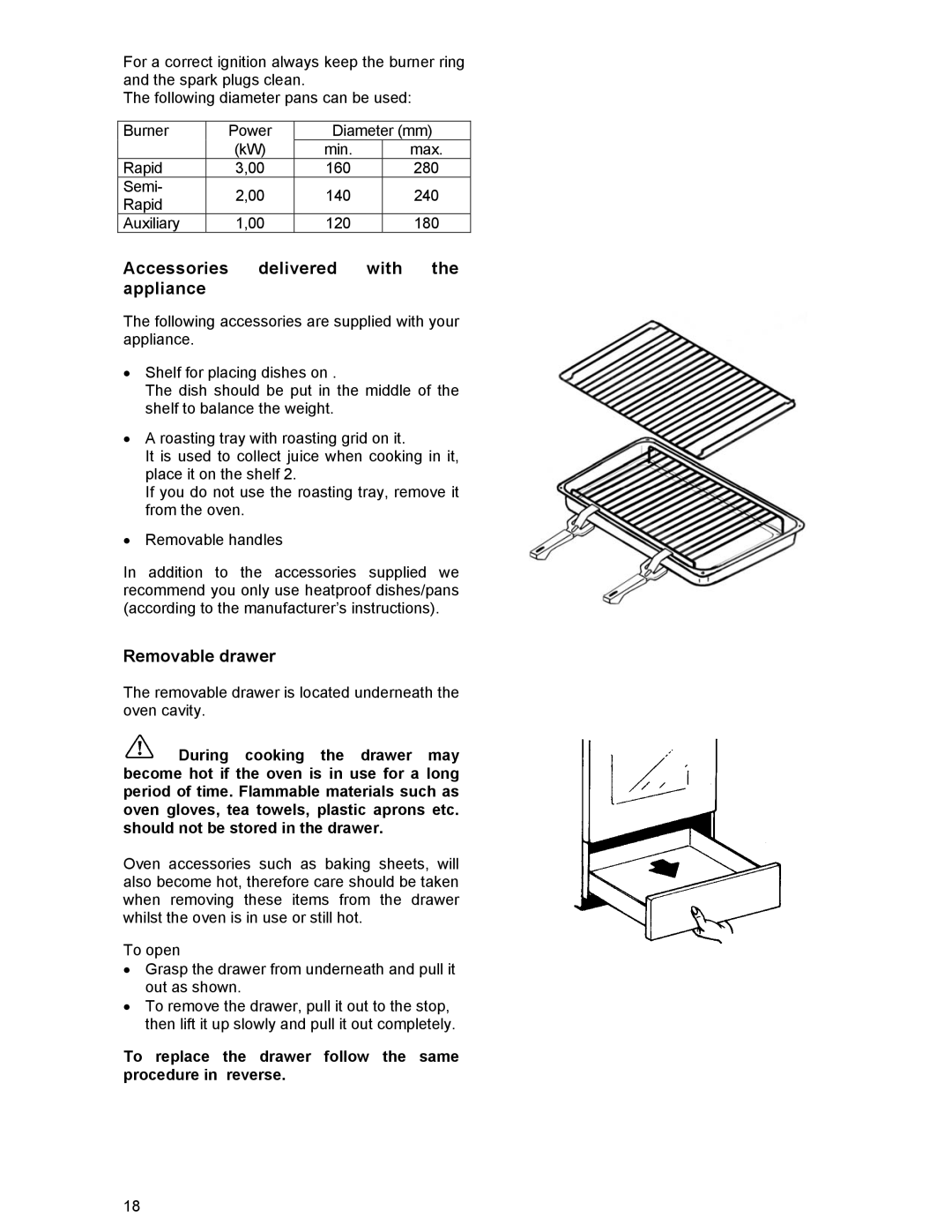 Electrolux DSO51DF manual Accessories delivered with the appliance, Removable drawer 