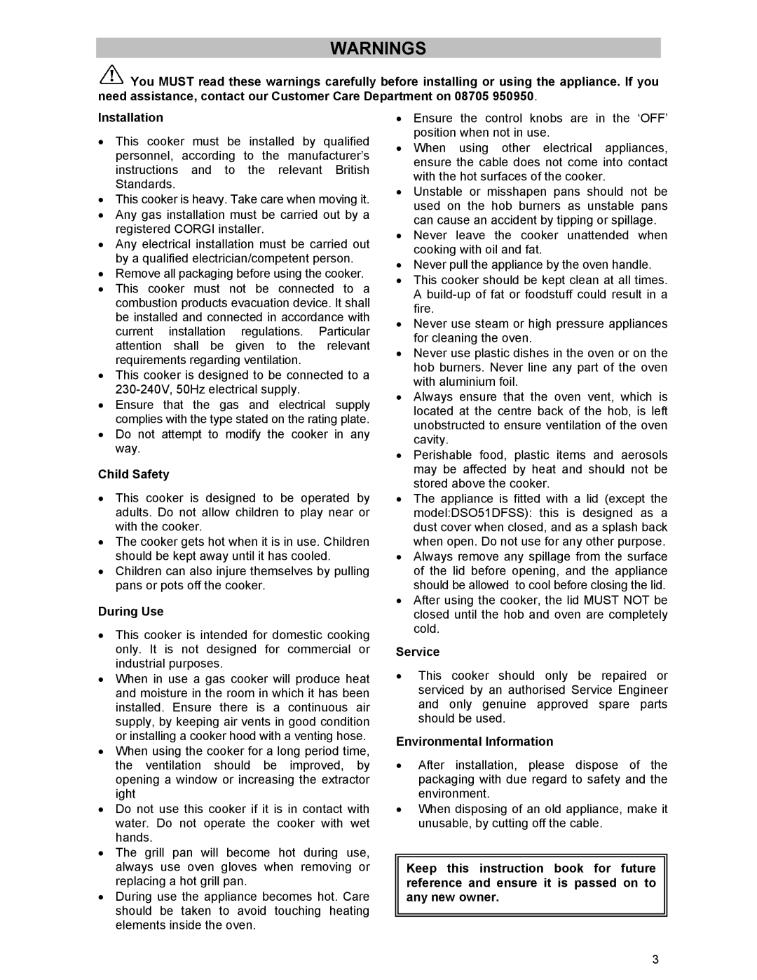 Electrolux DSO51DF manual Child Safety, During Use, Service, Environmental Information 