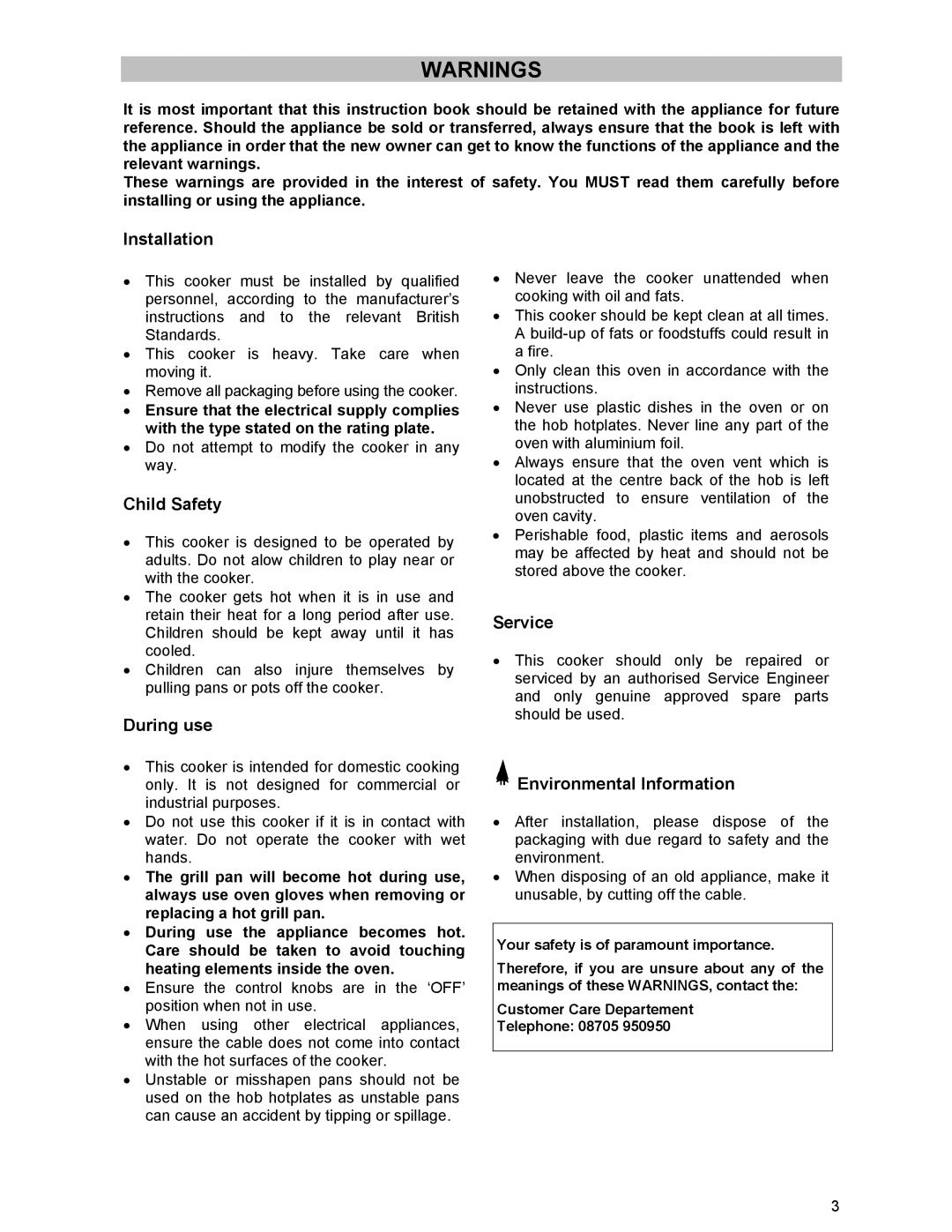 Electrolux DSO51EL manual Installation, Child Safety, During use, Service, Environmental Information 