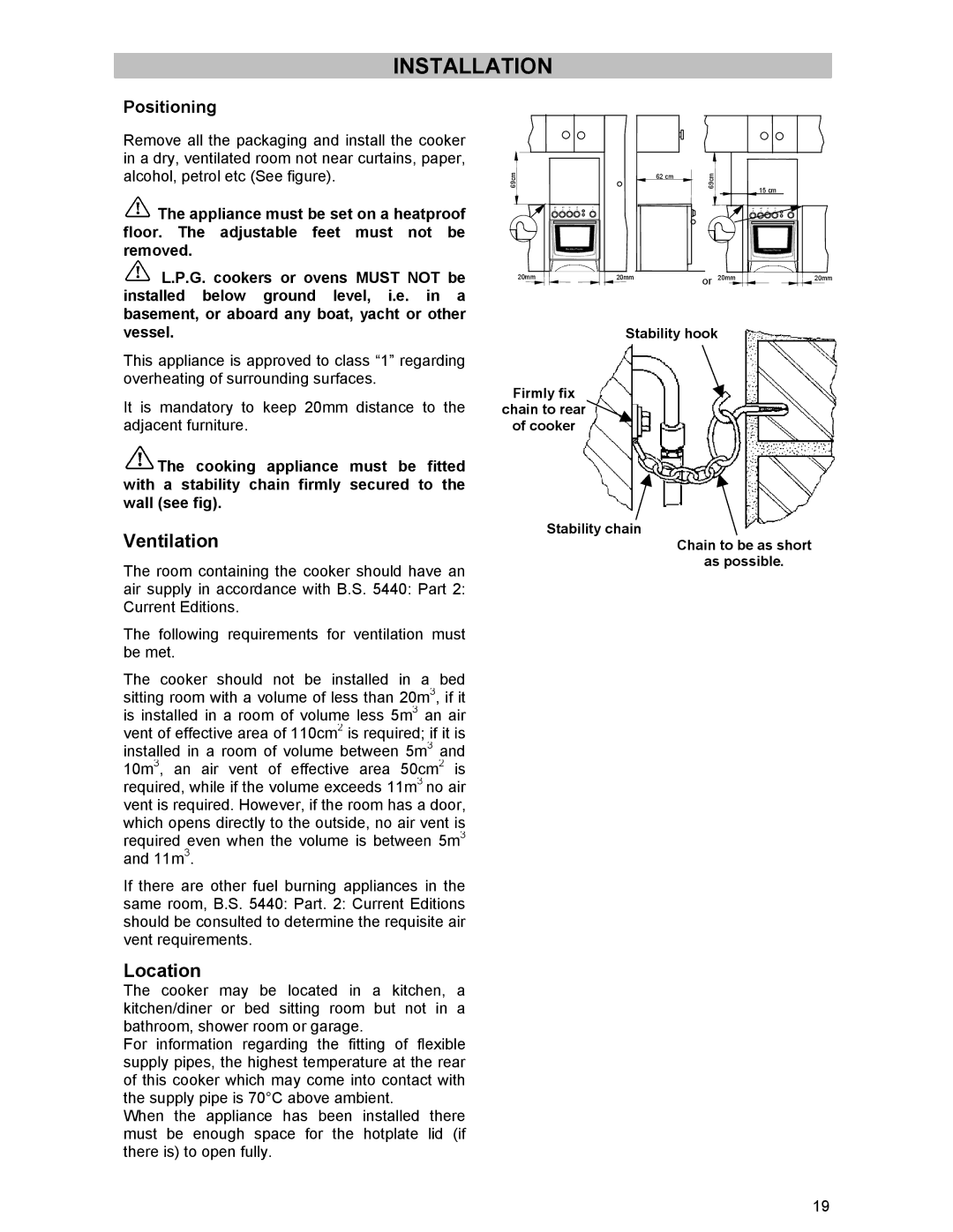 Electrolux DSO51GA manual Installation, Positioning 