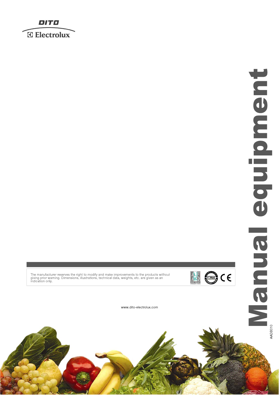 Electrolux DTAT8, DTAT4, DTAT12, DTAT6, 601164, 601162, 601163, 601161 manual Manual equipment 