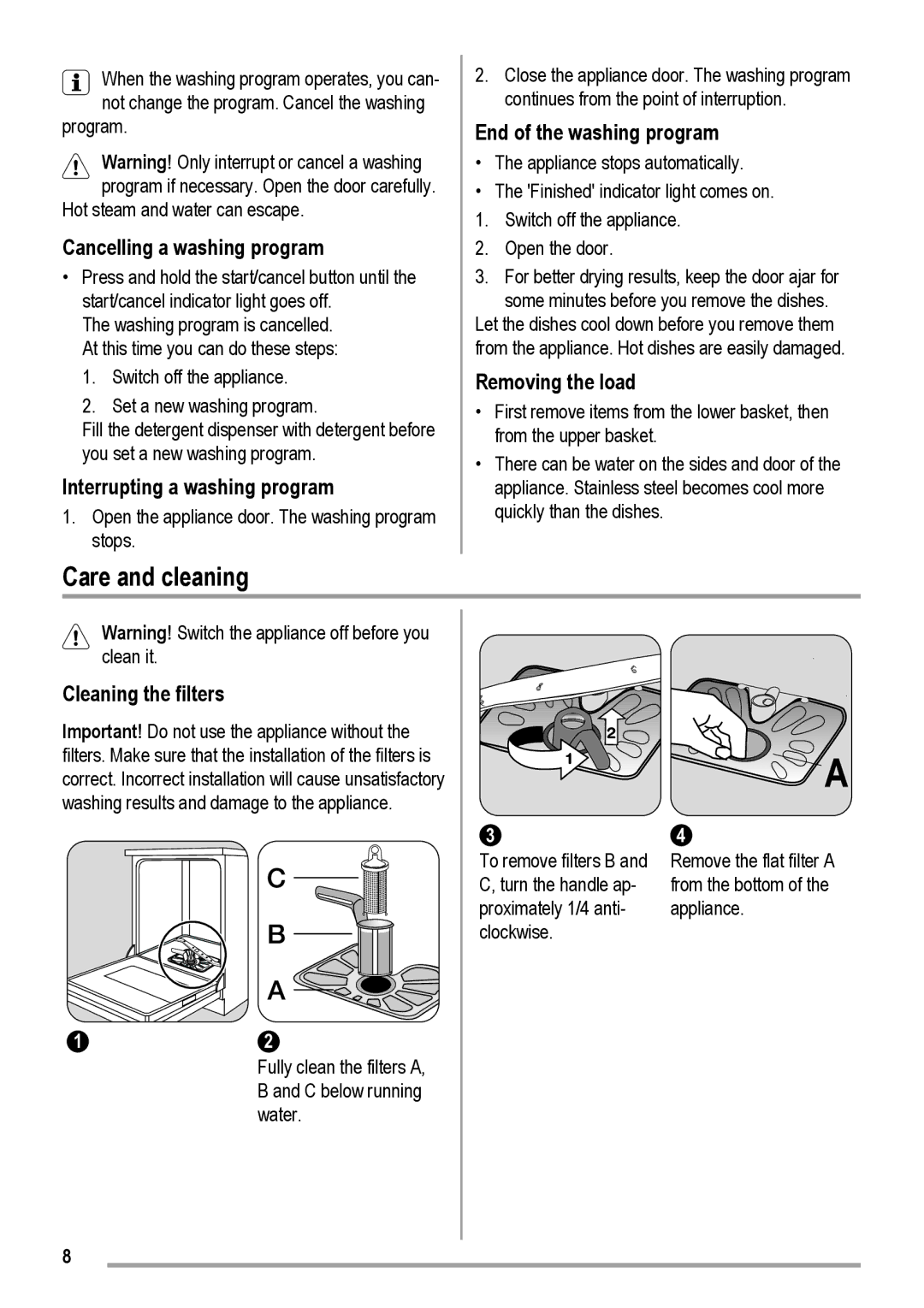 Electrolux DX 103 user manual Care and cleaning 