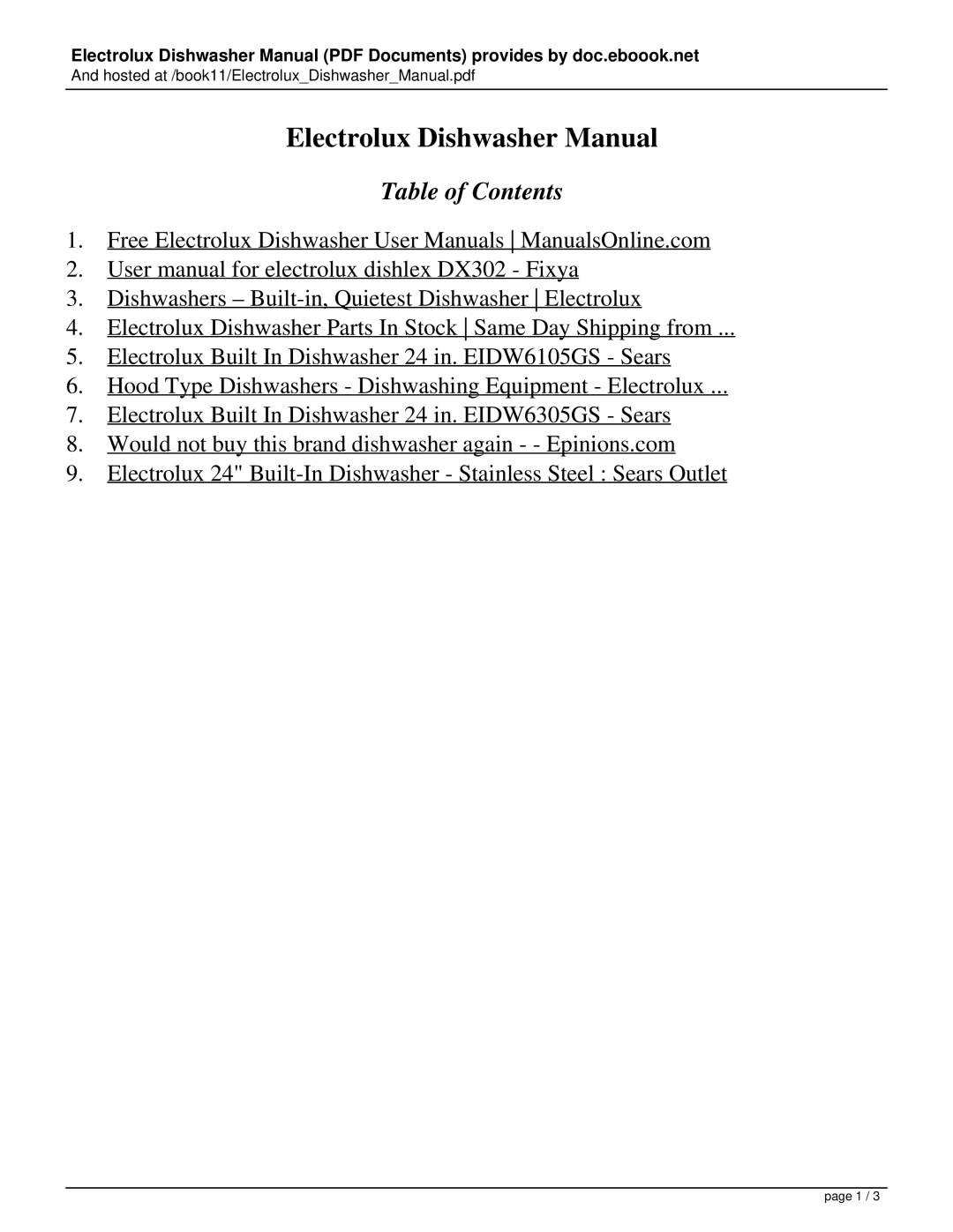 Electrolux DX302 user manual Electrolux Dishwasher Manual, Table of Contents 