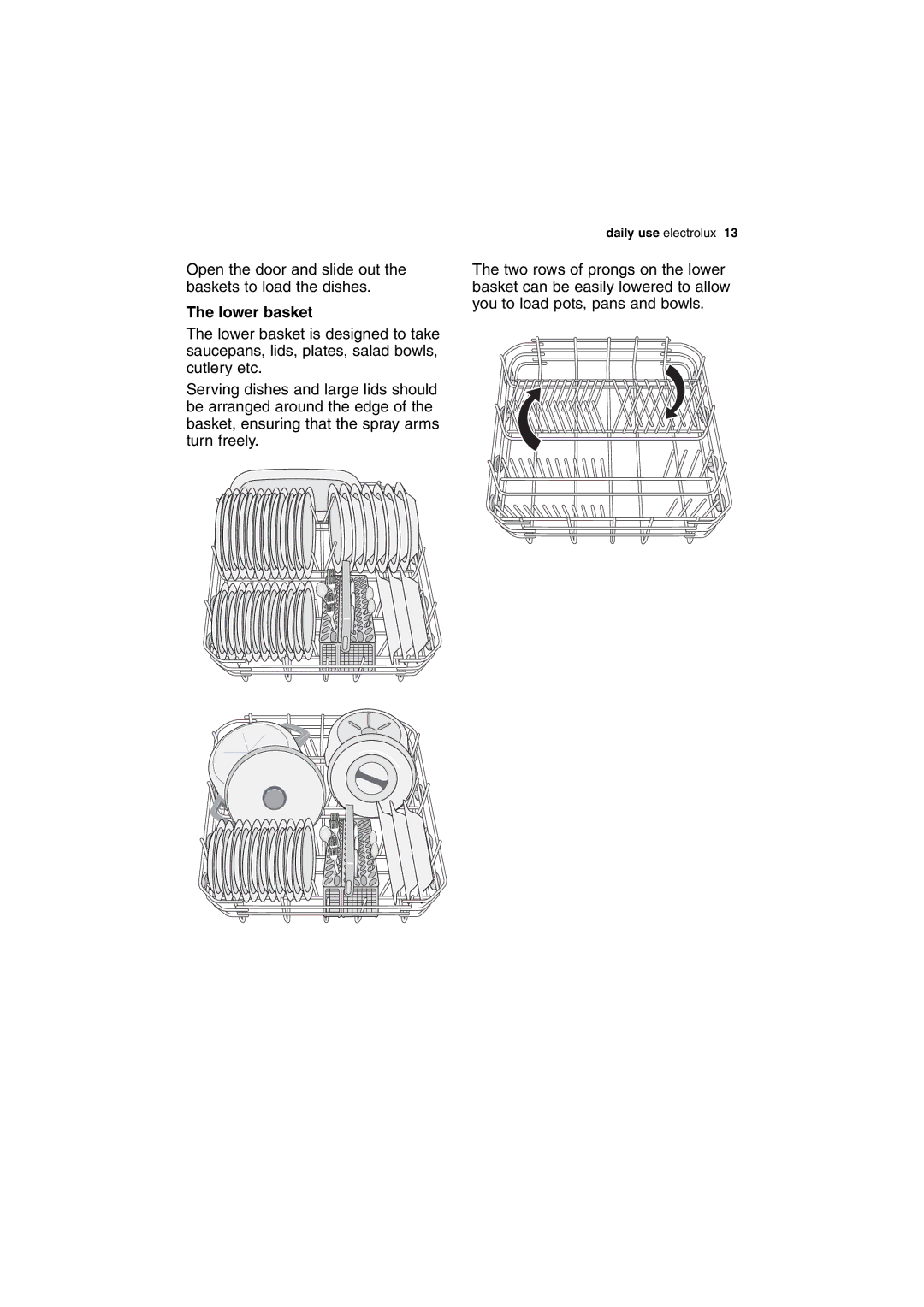 Electrolux DX303 user manual Lower basket 