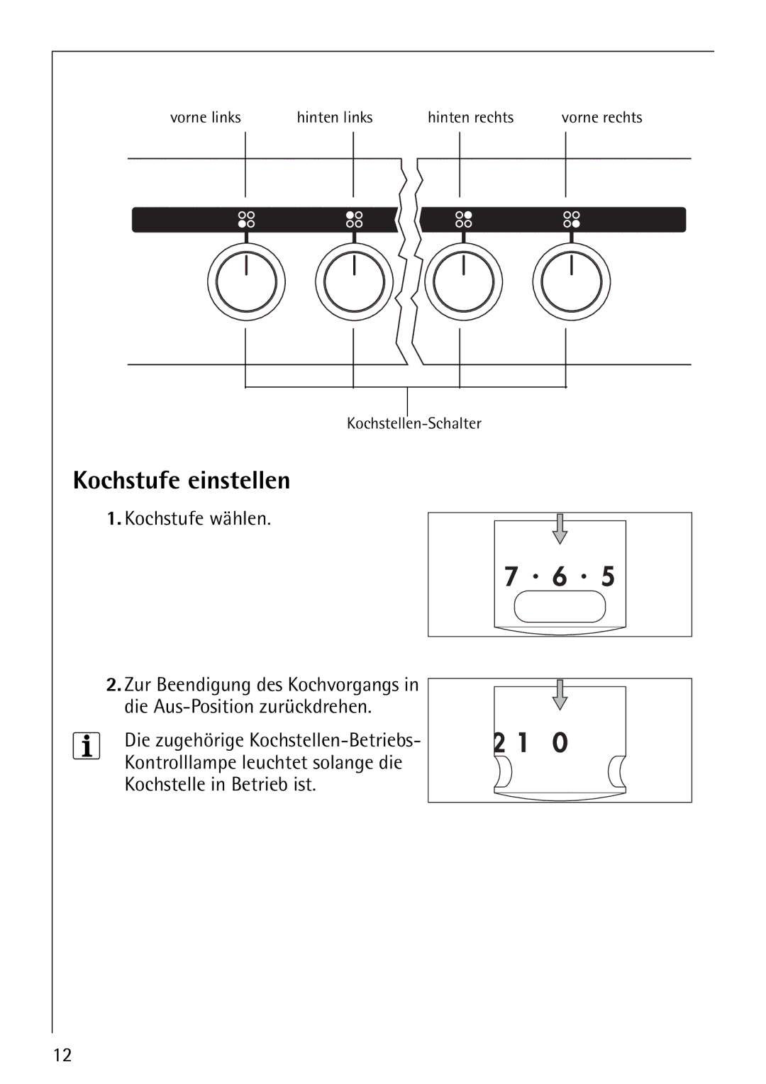 Electrolux E-33512-4 manual Kochstufe einstellen, Kochstufe wählen 