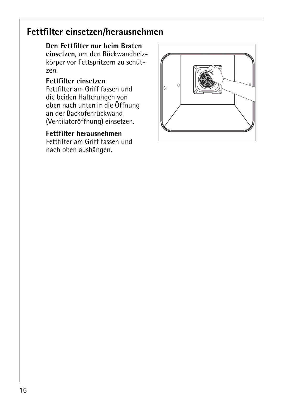 Electrolux E-33512-4 manual Fettfilter einsetzen/herausnehmen 