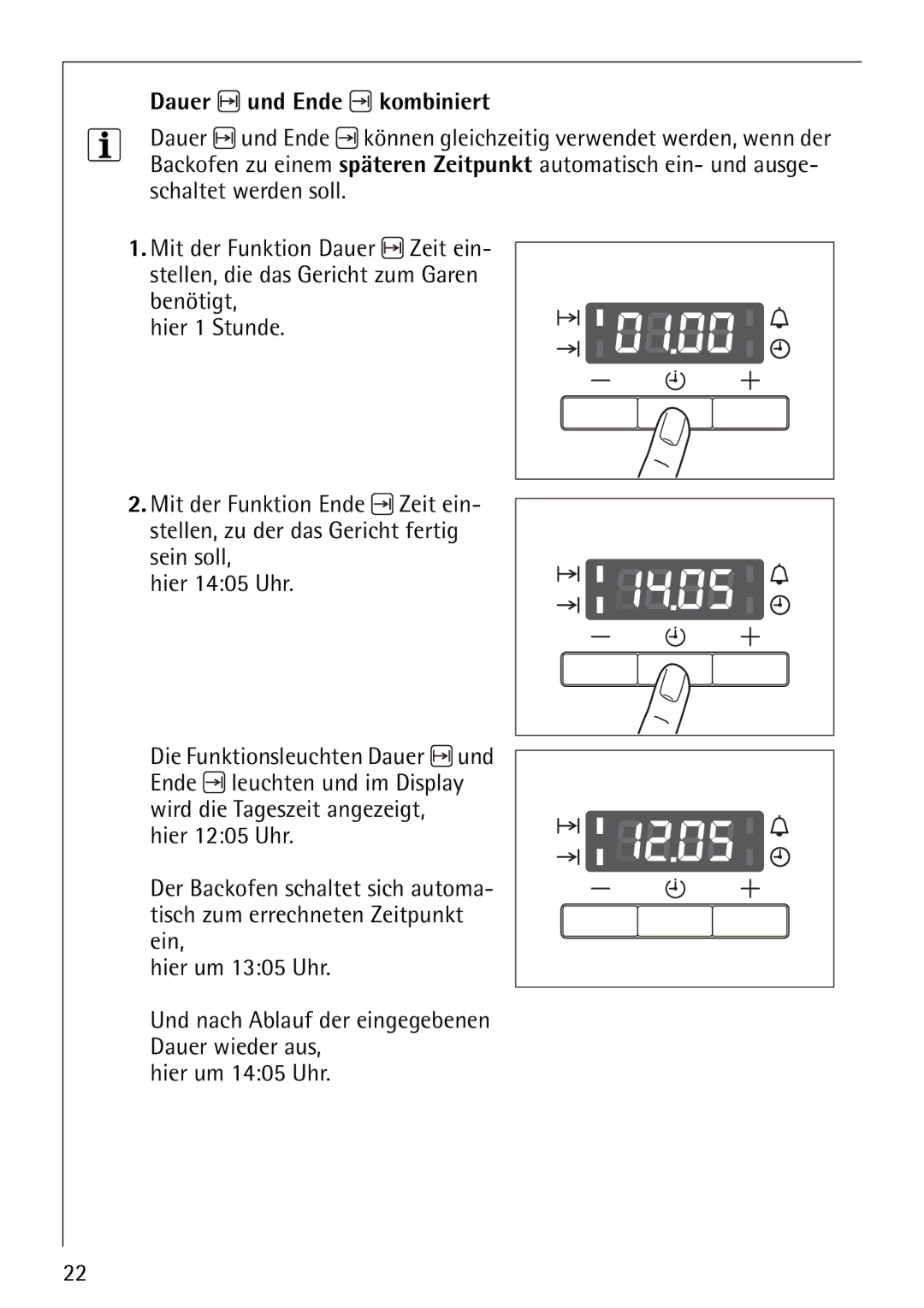 Electrolux E-33512-4 manual Dauer und Ende kombiniert, Hier um 1405 Uhr 