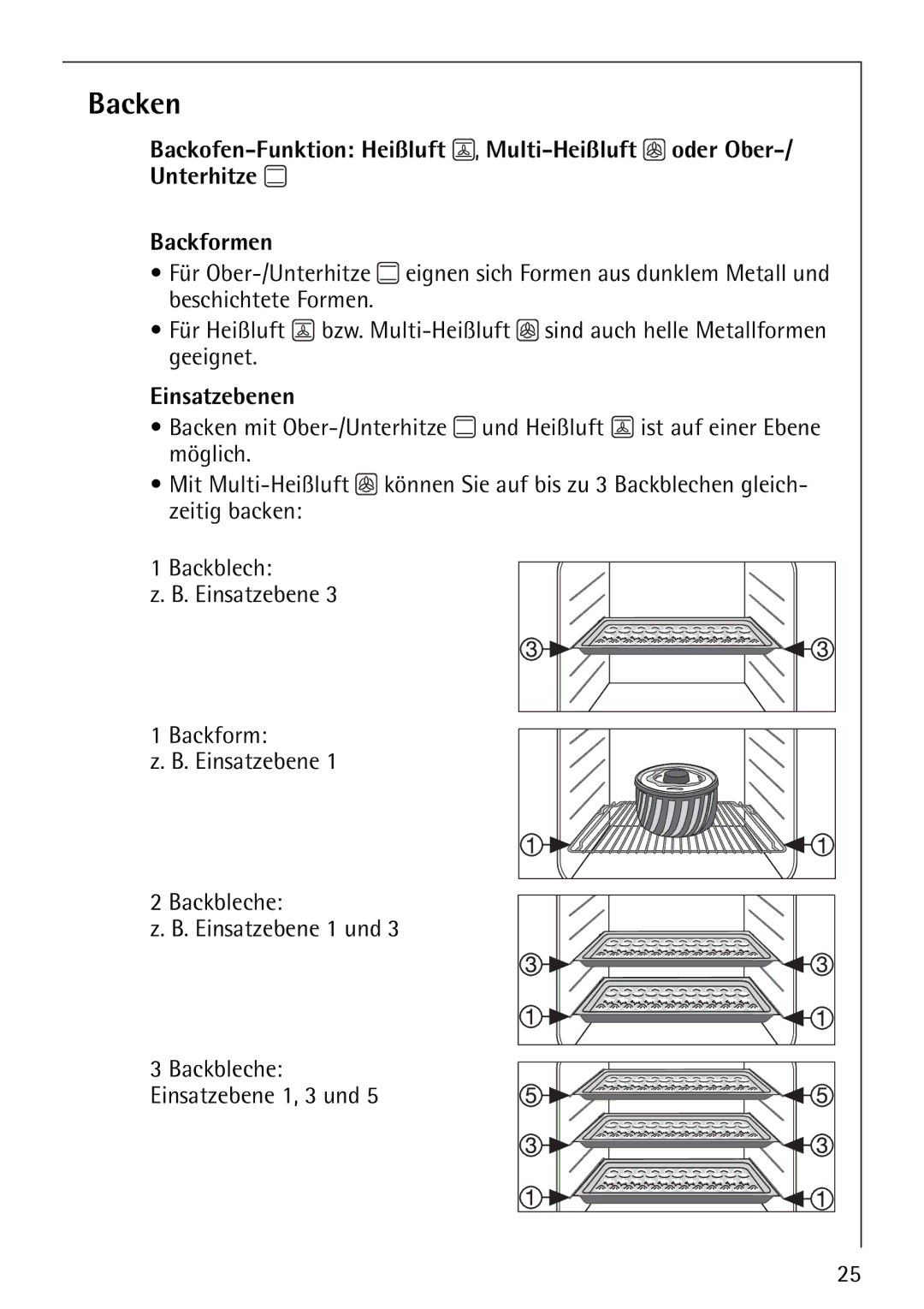 Electrolux E-33512-4 manual Backen, Unterhitze Backformen 