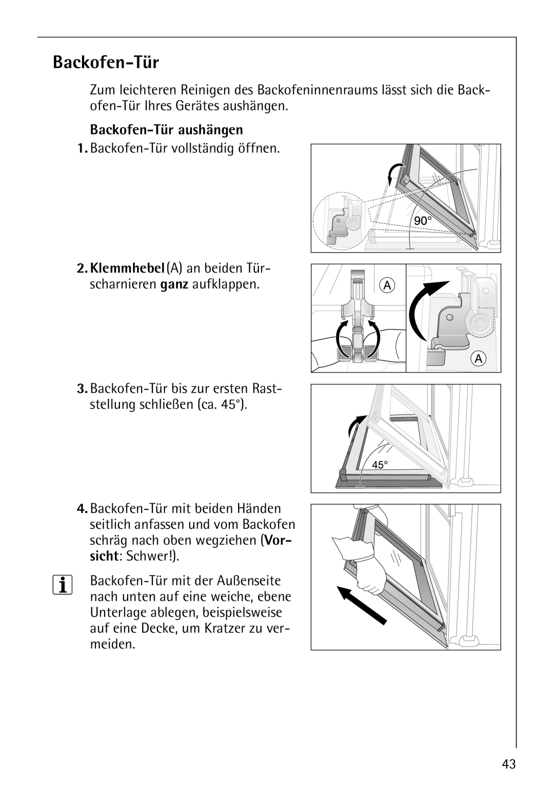 Electrolux E-33512-4 manual Backofen-Tür aushängen, Backofen-Tür vollständig öffnen 