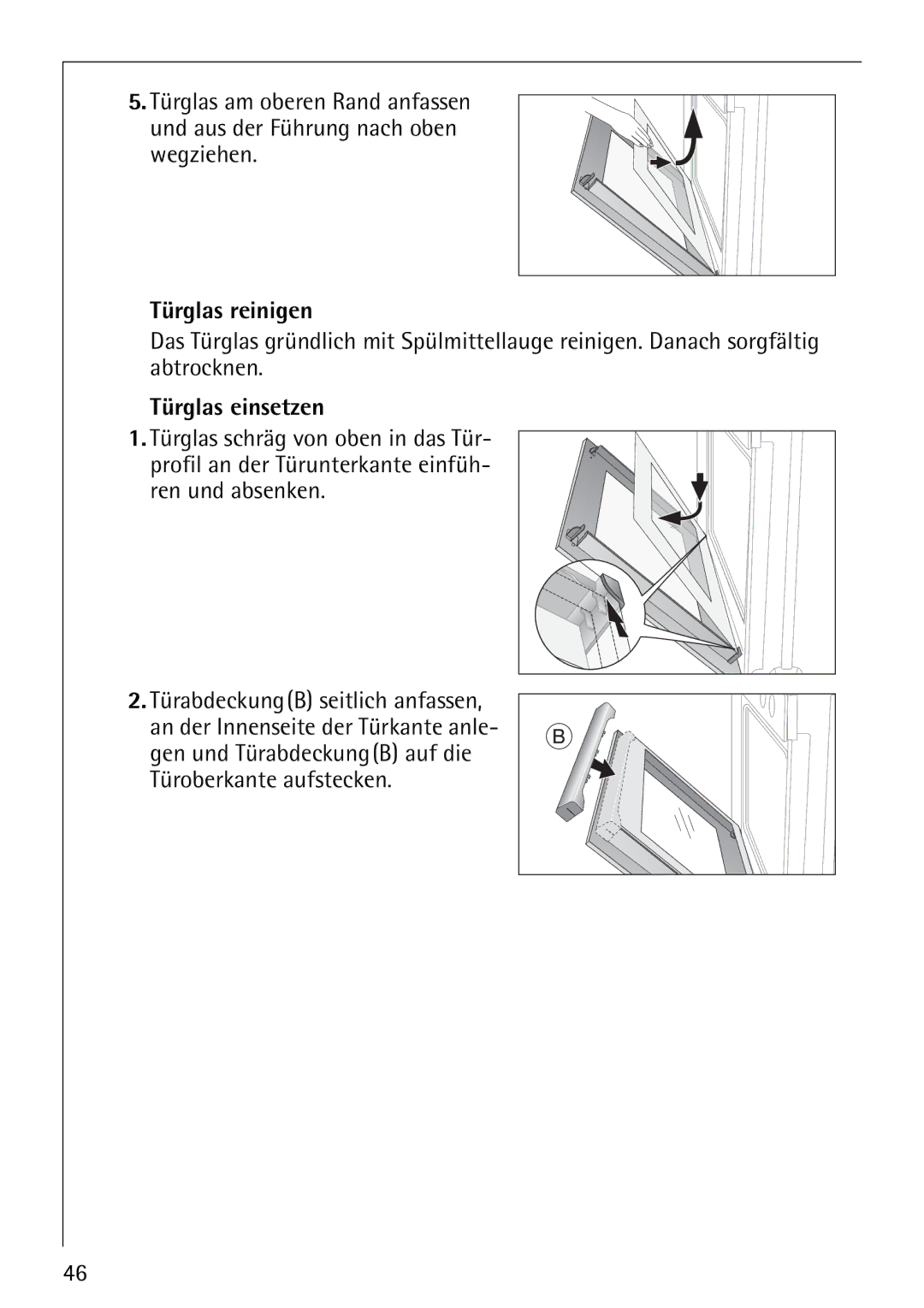 Electrolux E-33512-4 manual Türglas reinigen, Türglas einsetzen 