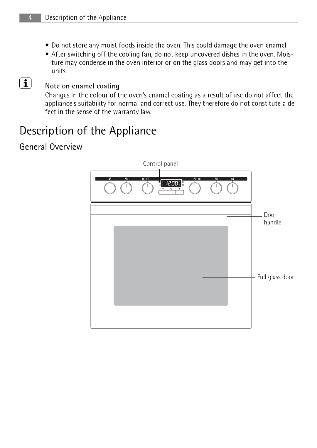 Electrolux E1101-5 user manual Description of the Appliance, General Overview 