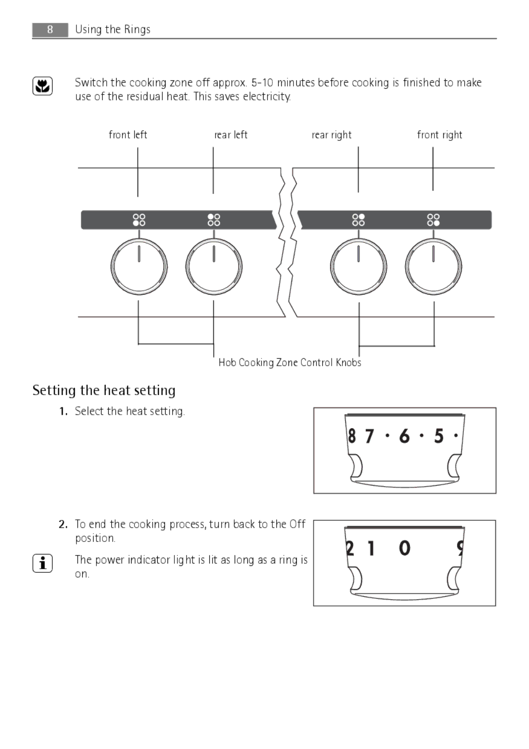 Electrolux E1101-5 user manual Setting the heat setting 