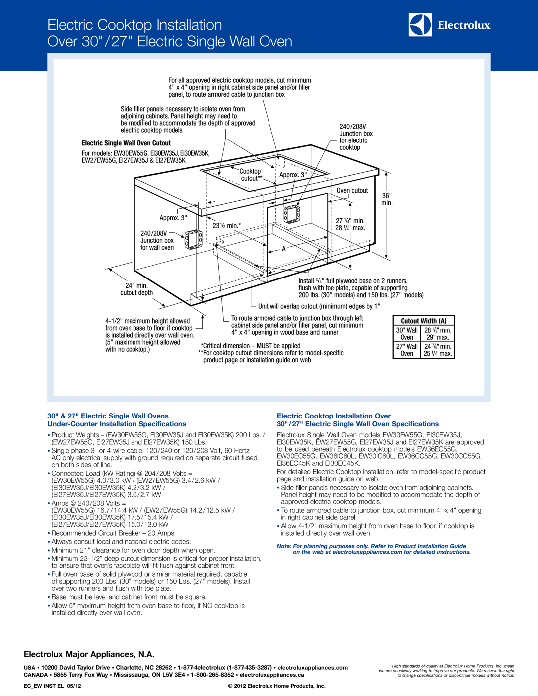 Electrolux E130EC45K S, E130EC45K B specifications Ecew Inst EL 05/12 