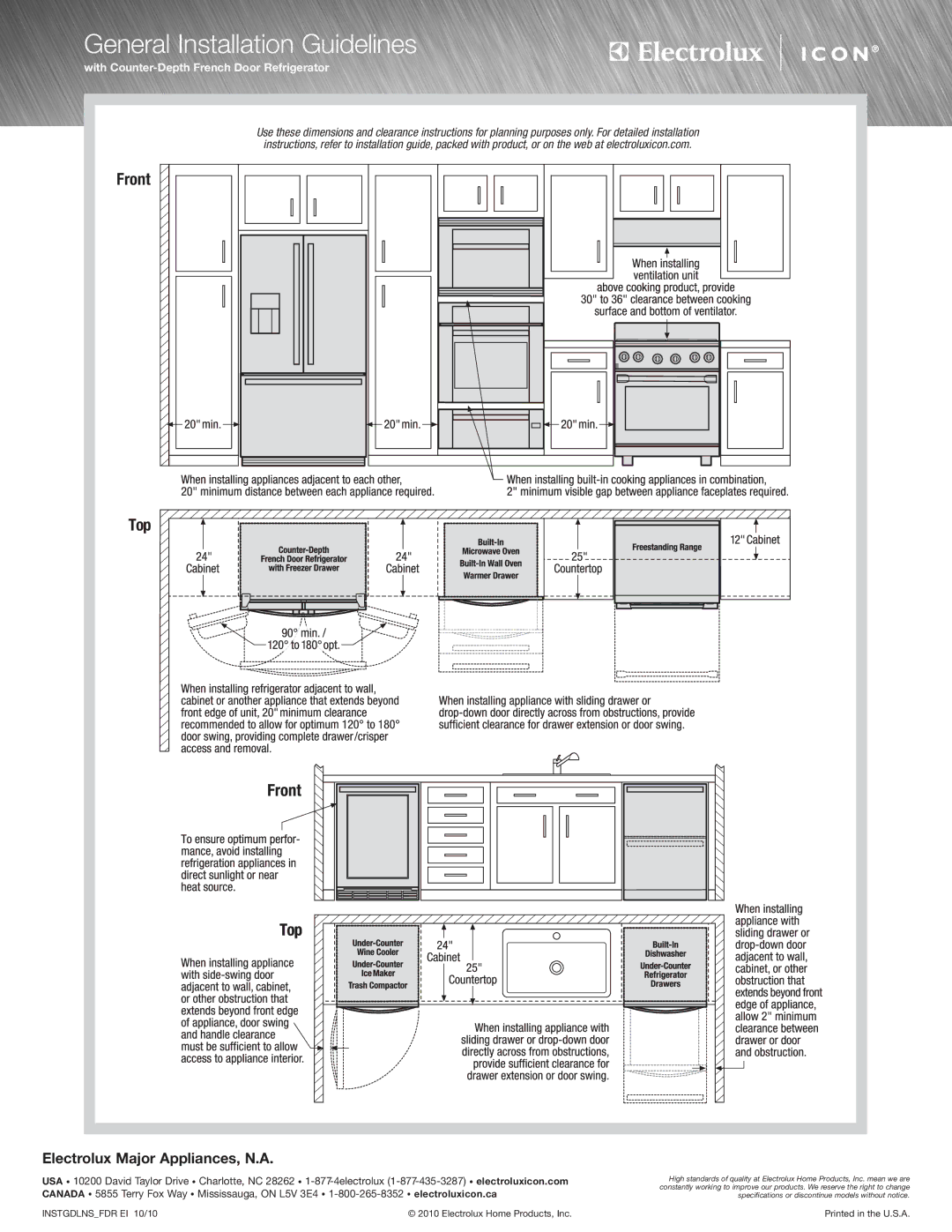 Electrolux E15IM60GPS specifications General Installation Guidelines, With Counter-Depth French Door Refrigerator 