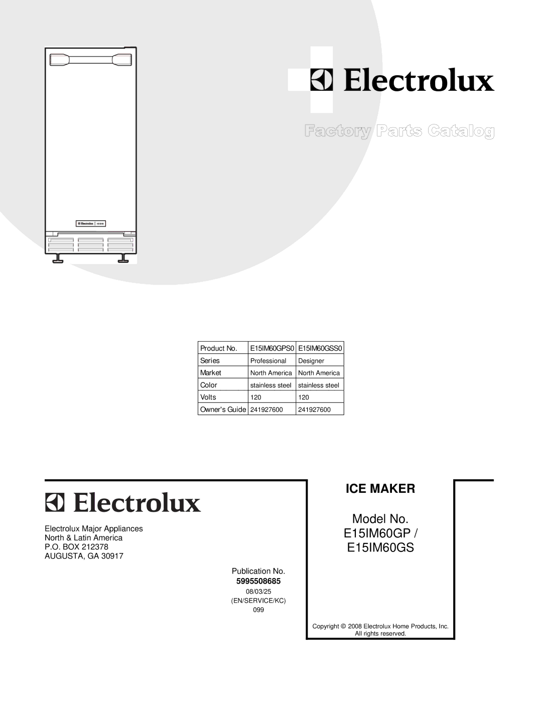 Electrolux E15IM60GSS0, E15IM60GPS0 manual ICE Maker 