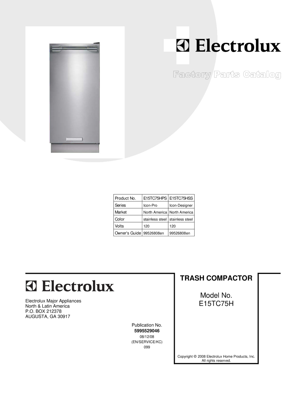 Electrolux E15TC75HP, E15TC75HSS manual Trash Compactor 