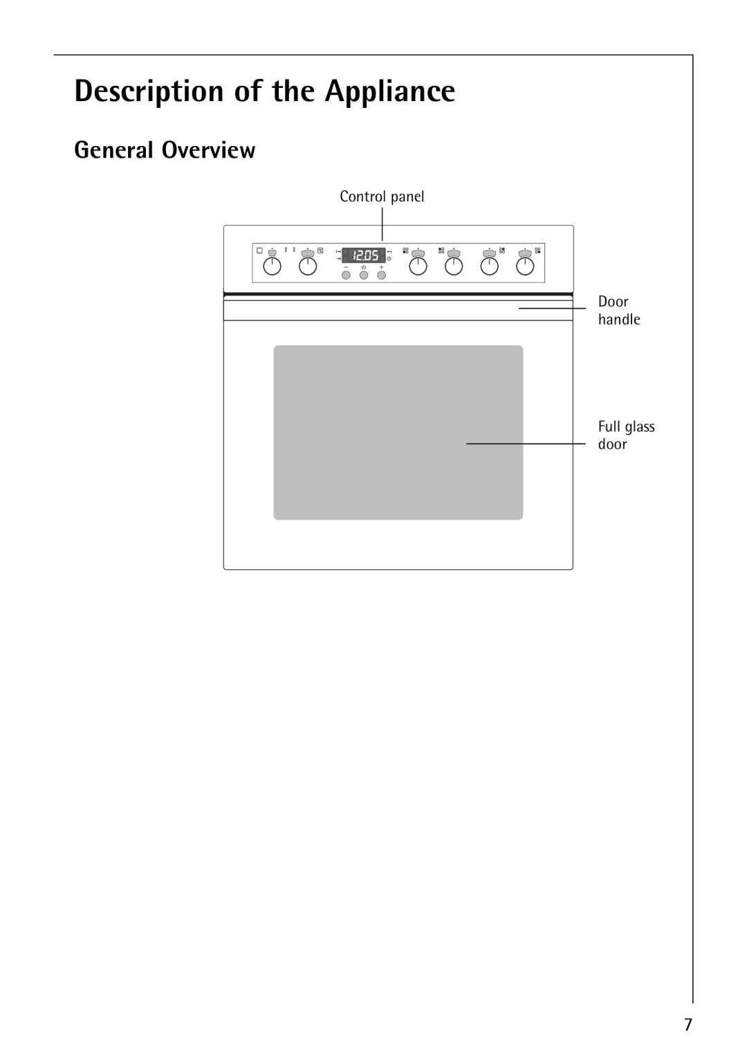 Electrolux E2190-1 manual Description of the Appliance, General Overview 