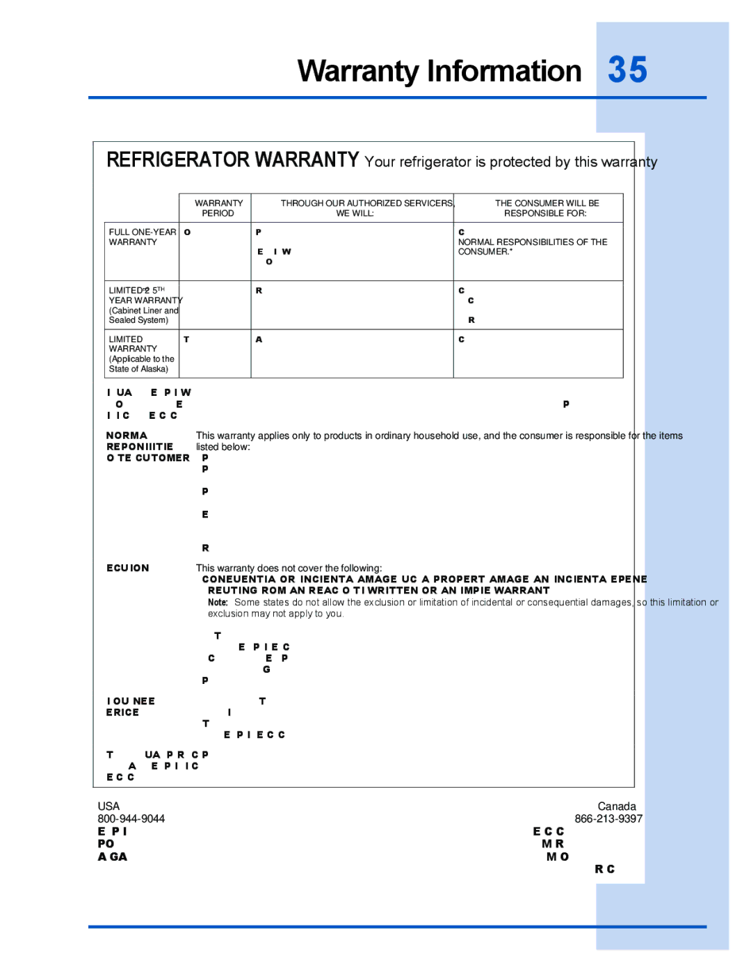 Electrolux E23CS78DSS manual Warranty Information, Consumer 