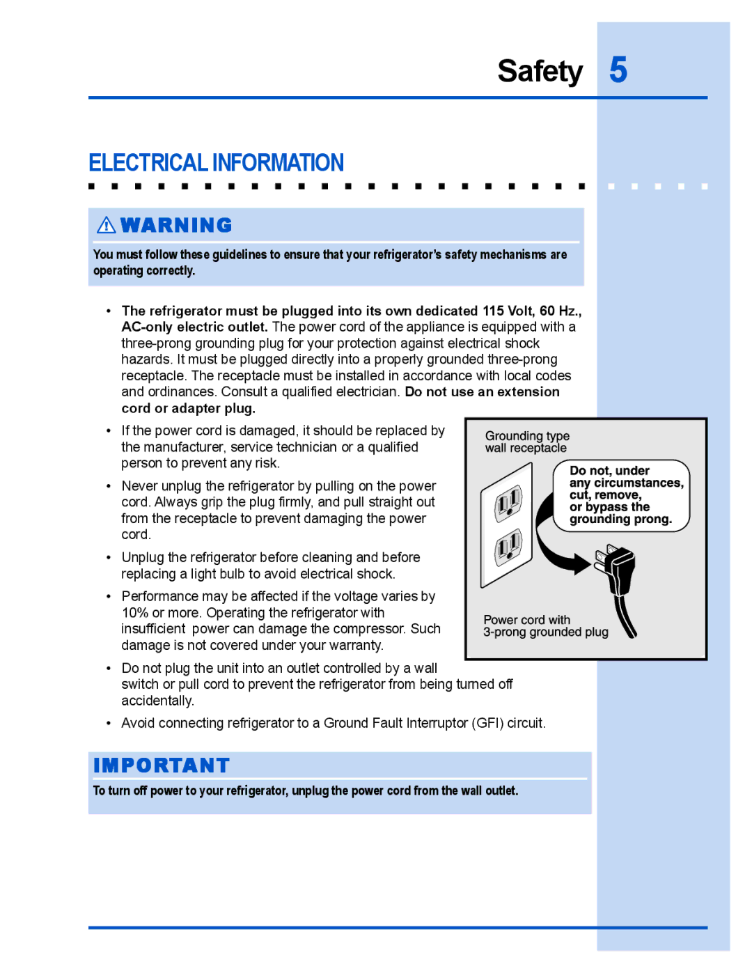 Electrolux E23CS78DSS manual Electrical Information 