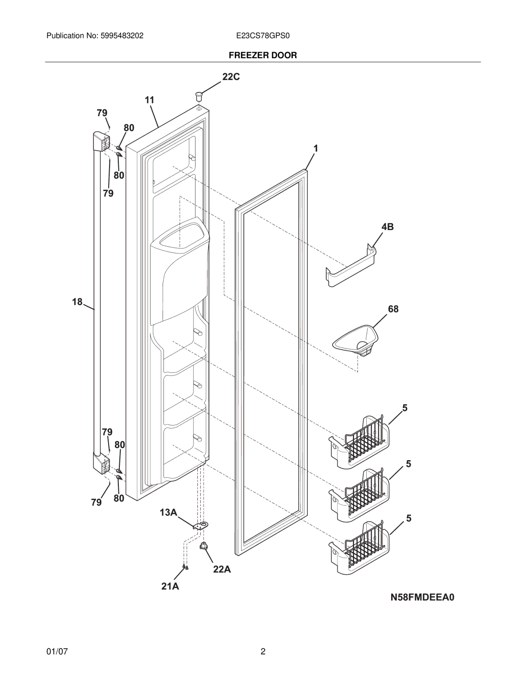 Electrolux E23CS78GP manual Freezer Door 