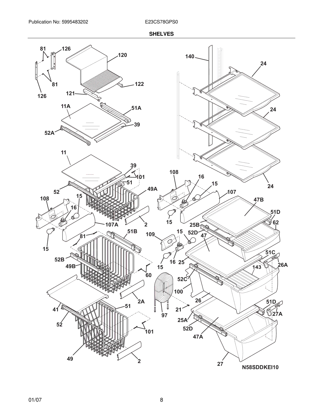 Electrolux E23CS78GP manual 126 11A 52A 108 52B 49B 