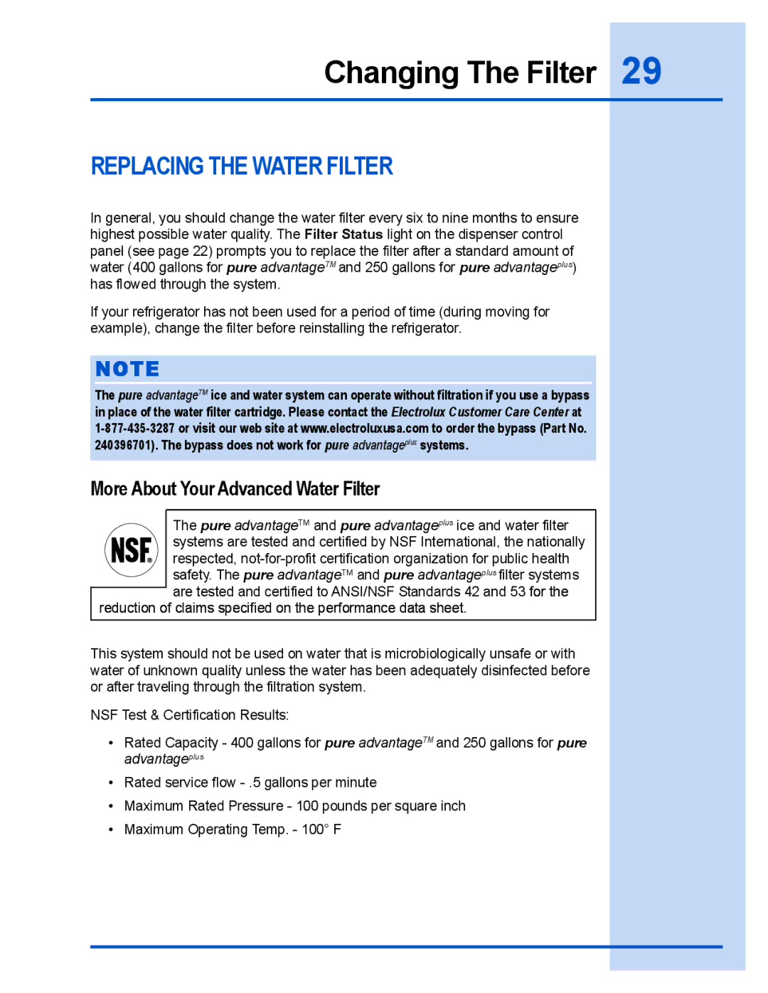 Electrolux E23CS78GPS manual Replacing the Water Filter, More About Your Advanced Water Filter 