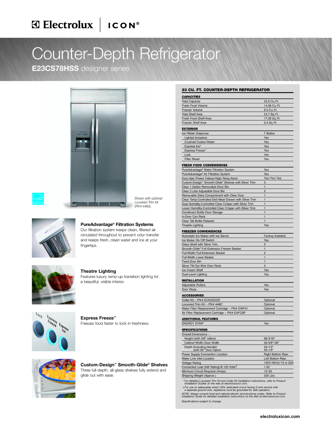 Electrolux E23CS78HSS specifications Counter-Depth Refrigerator 