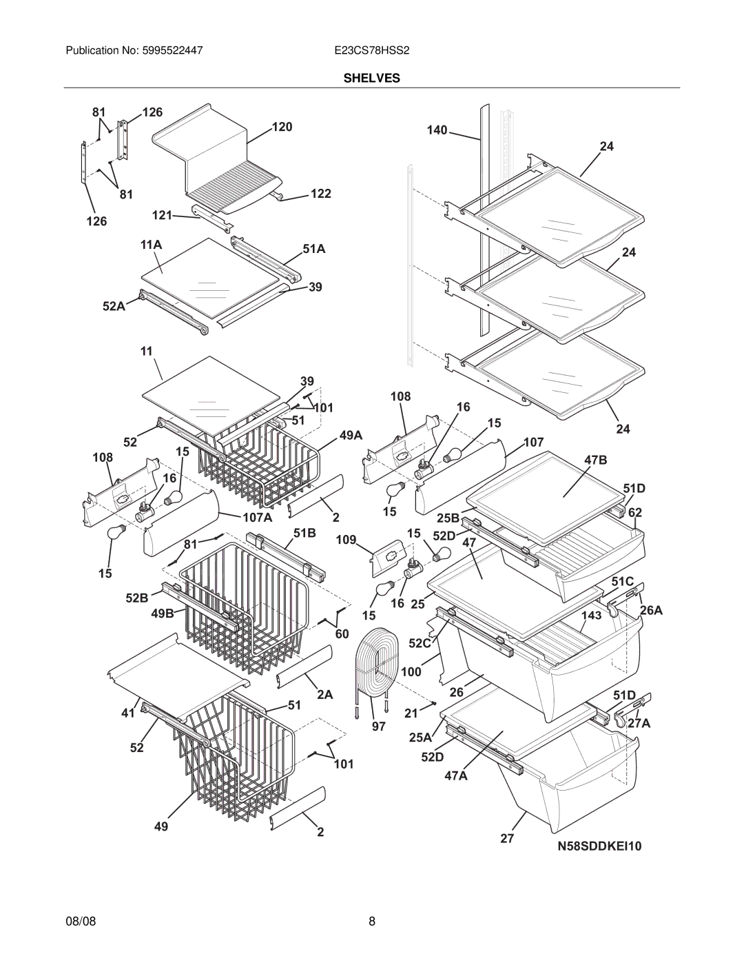 Electrolux E23CS78HSS2 manual 51D 27A 101 52D 47A, Shelves 