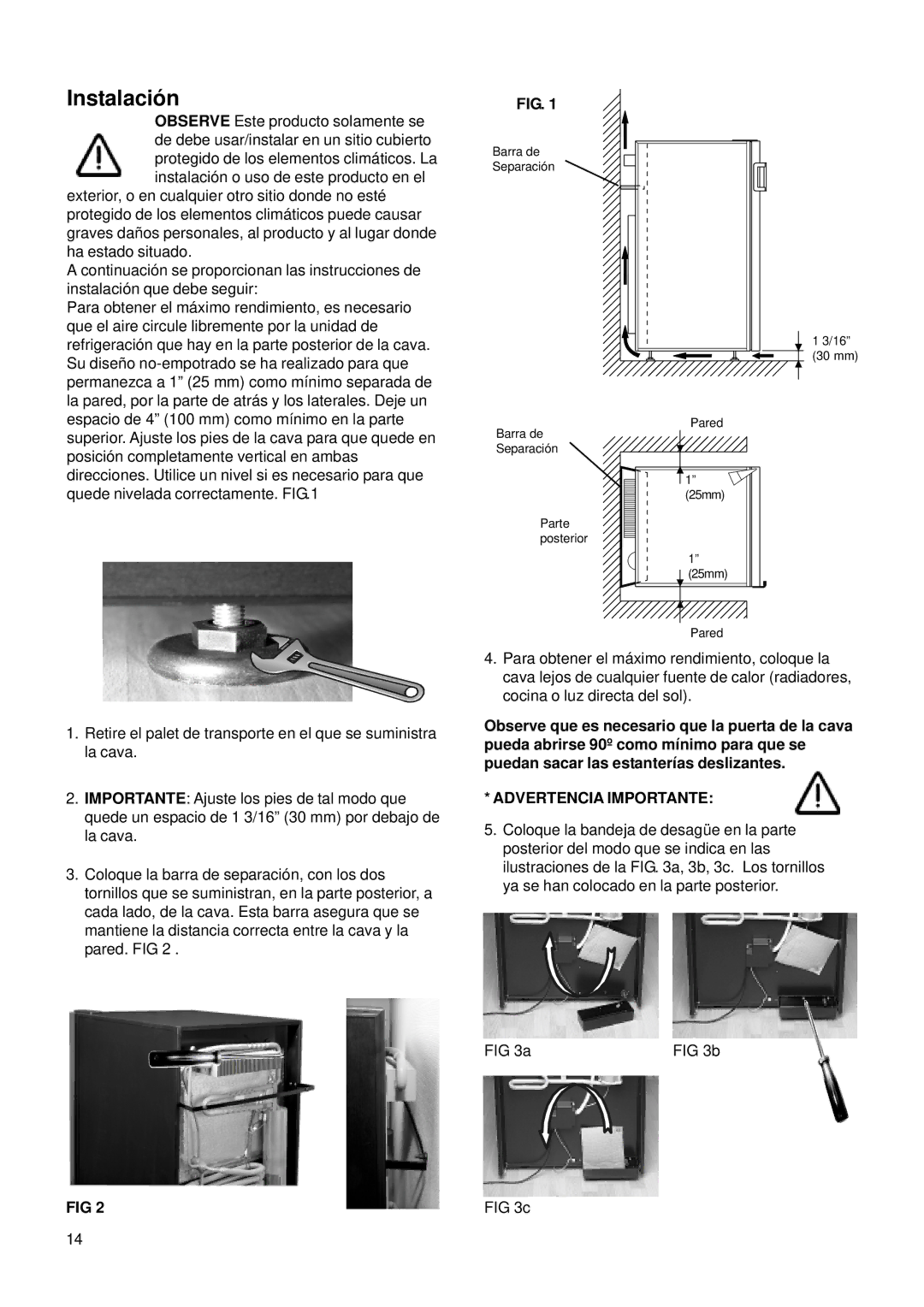 Electrolux E24 WC 160 ES1 manual Instalació n, Advertencia Importante 