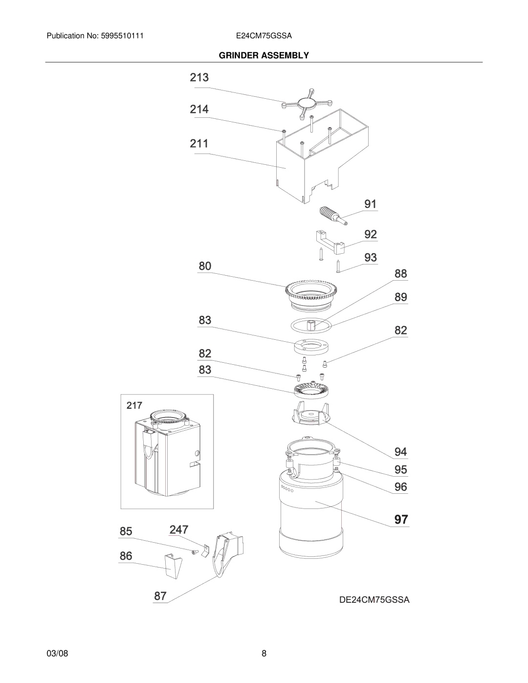 Electrolux E24CM75GSSA installation instructions Grinder Assembly 