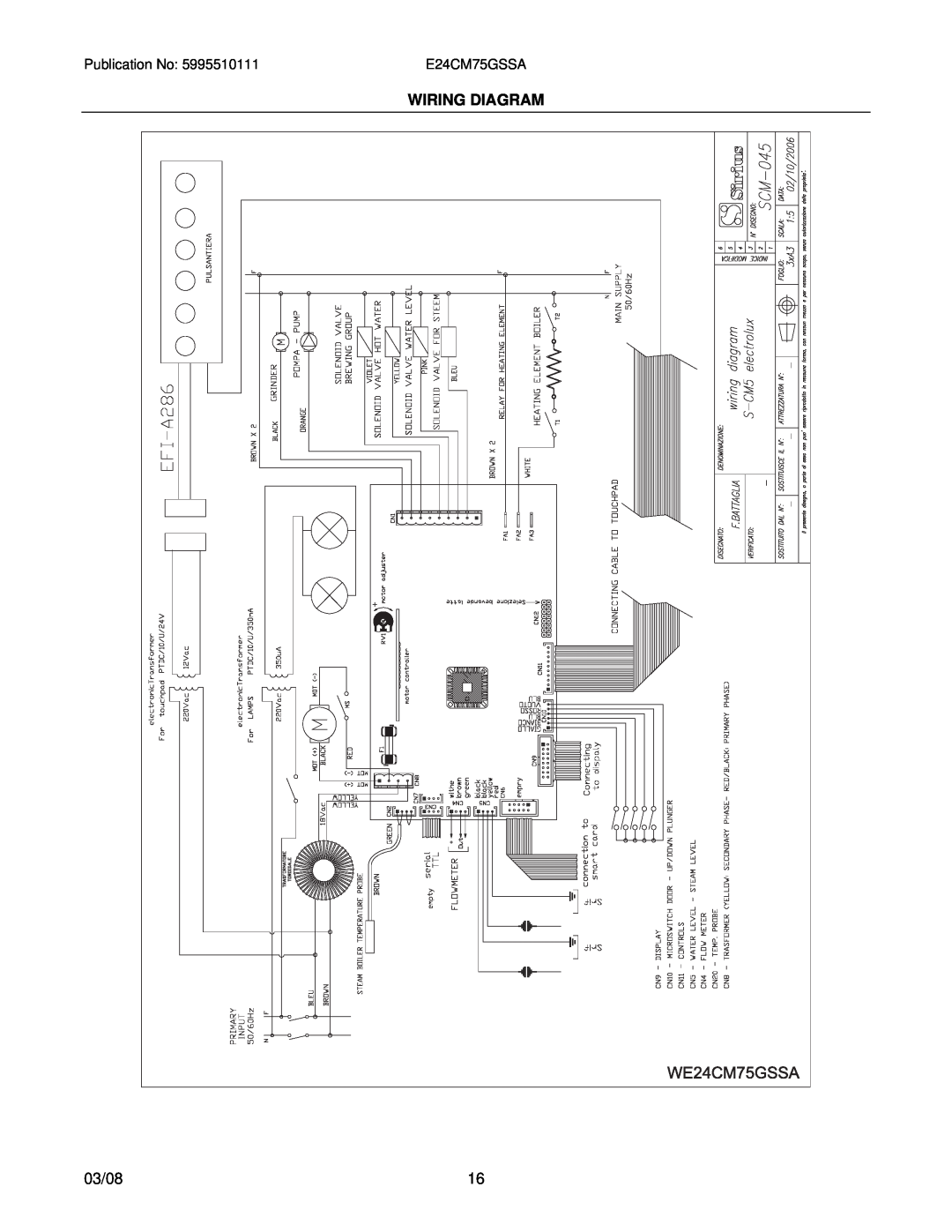 Electrolux E24CM75GSSA installation instructions Wiring Diagram, 03/08 