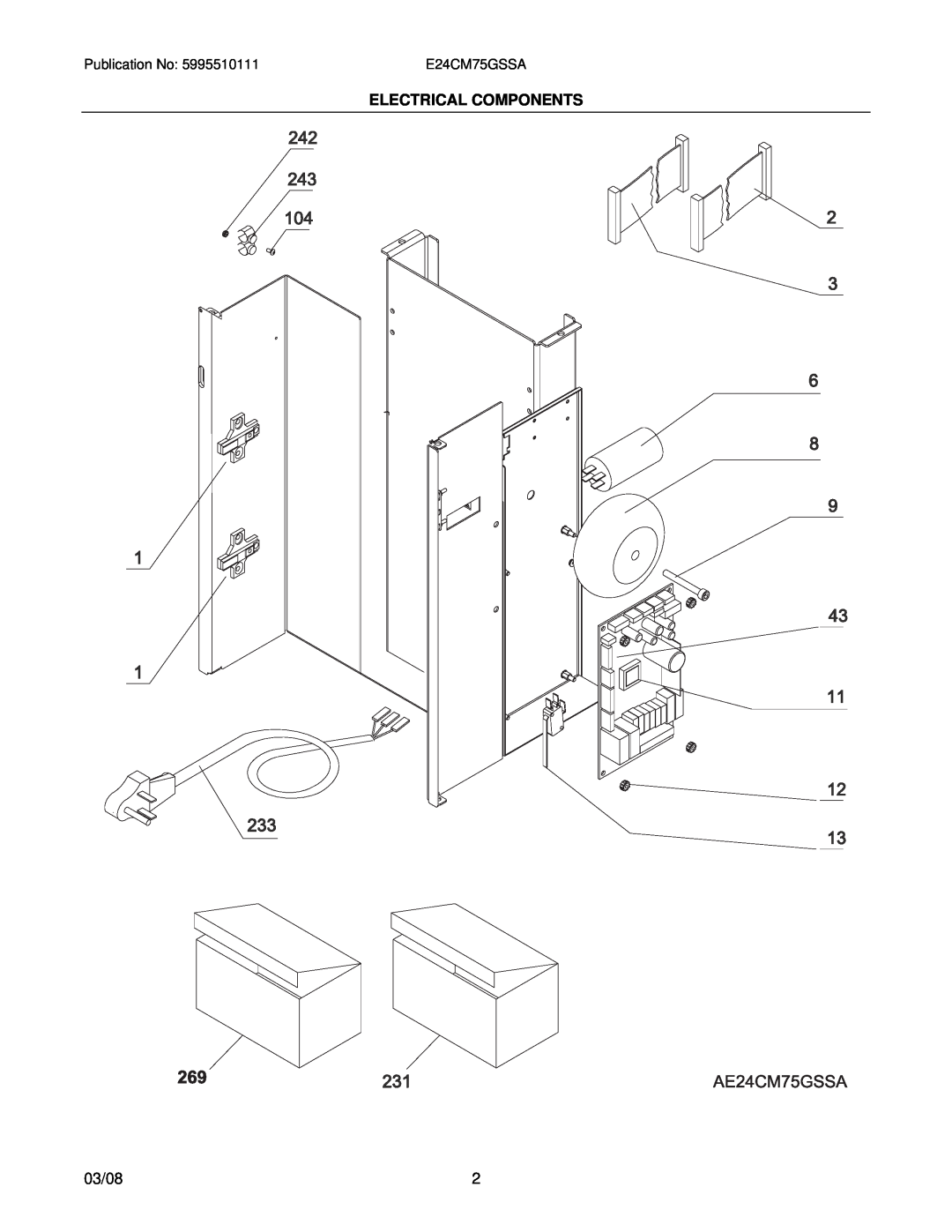 Electrolux E24CM75GSSA installation instructions Electrical Components, 03/08 