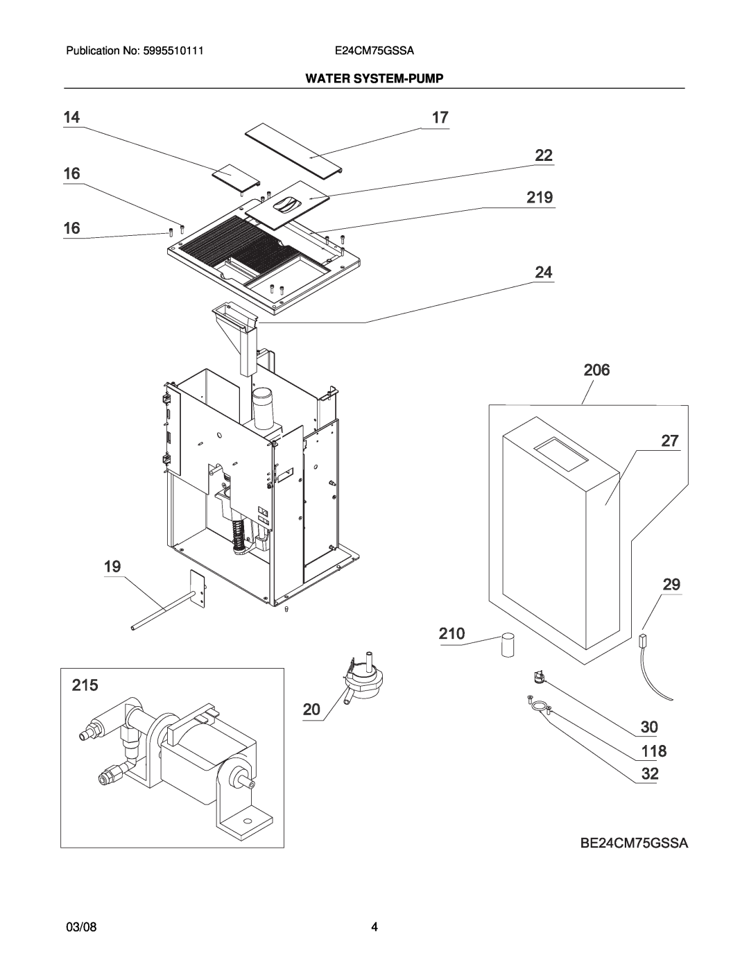 Electrolux E24CM75GSSA installation instructions Water System-Pump, 03/08 