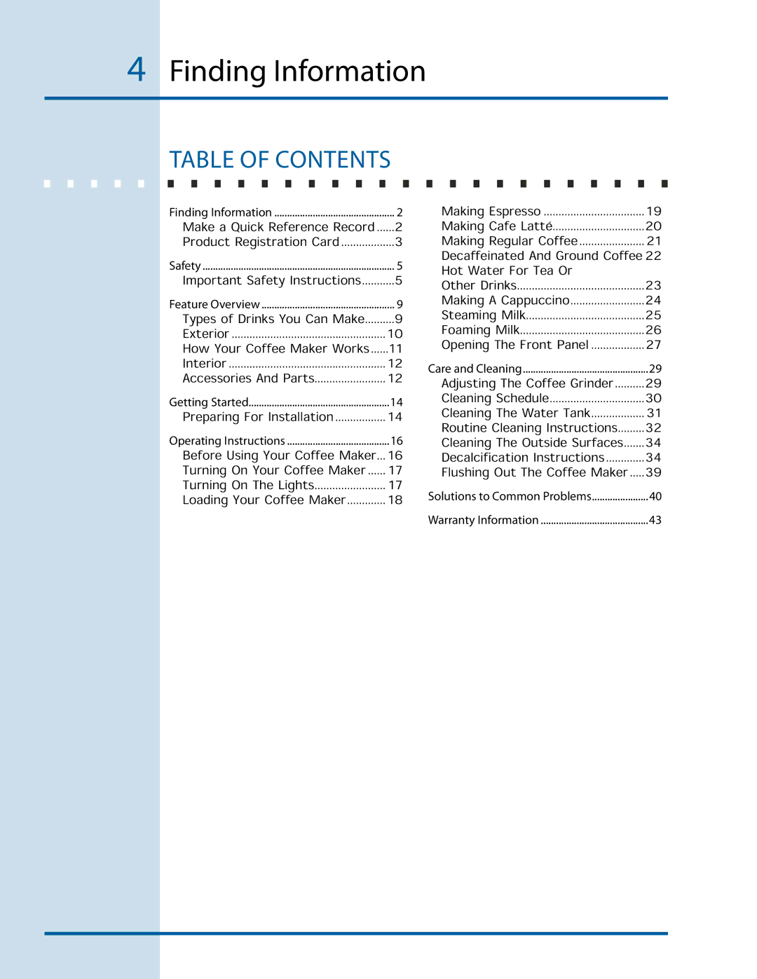 Electrolux E24CM75GSS manual Table of Contents 