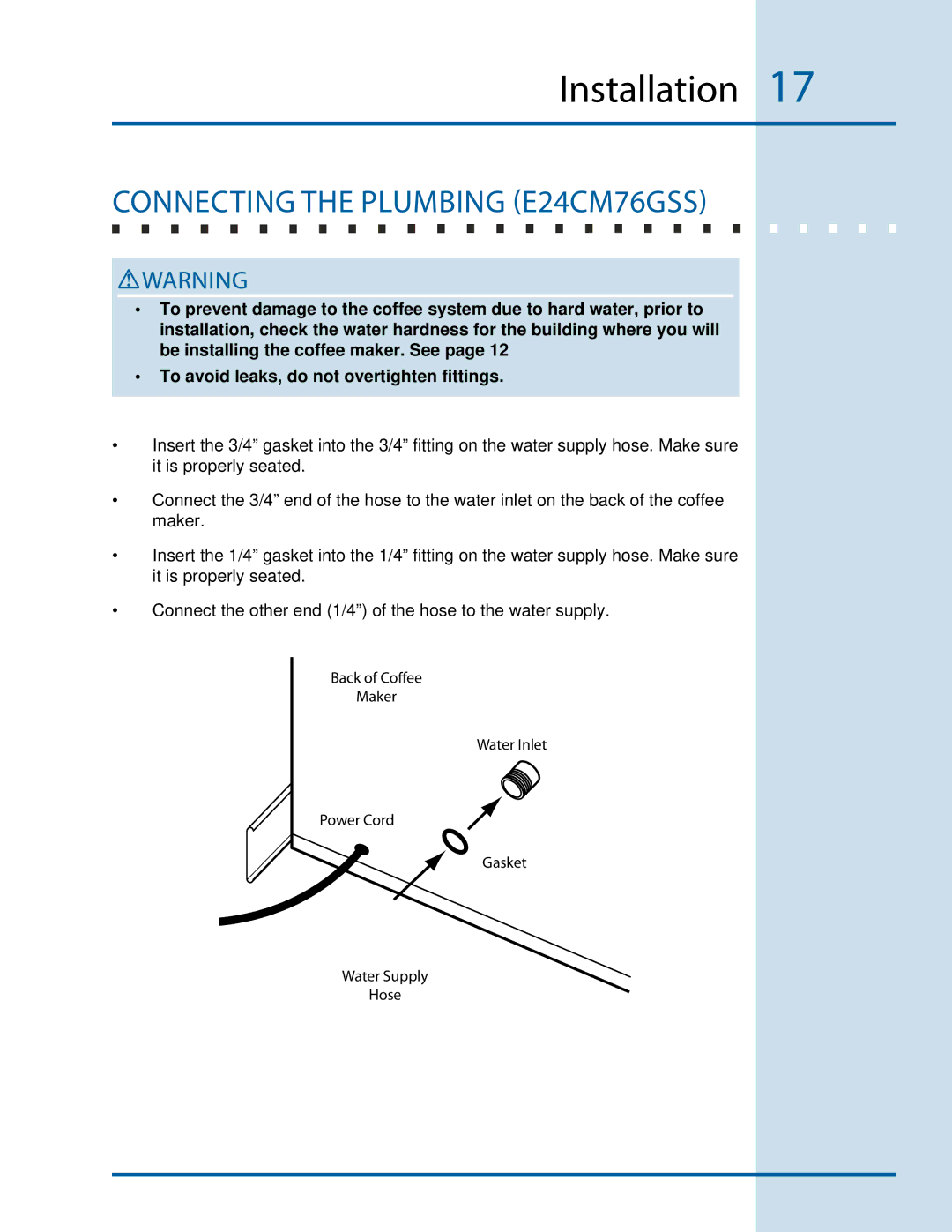 Electrolux installation instructions Connecting the Plumbing E24CM76GSS 