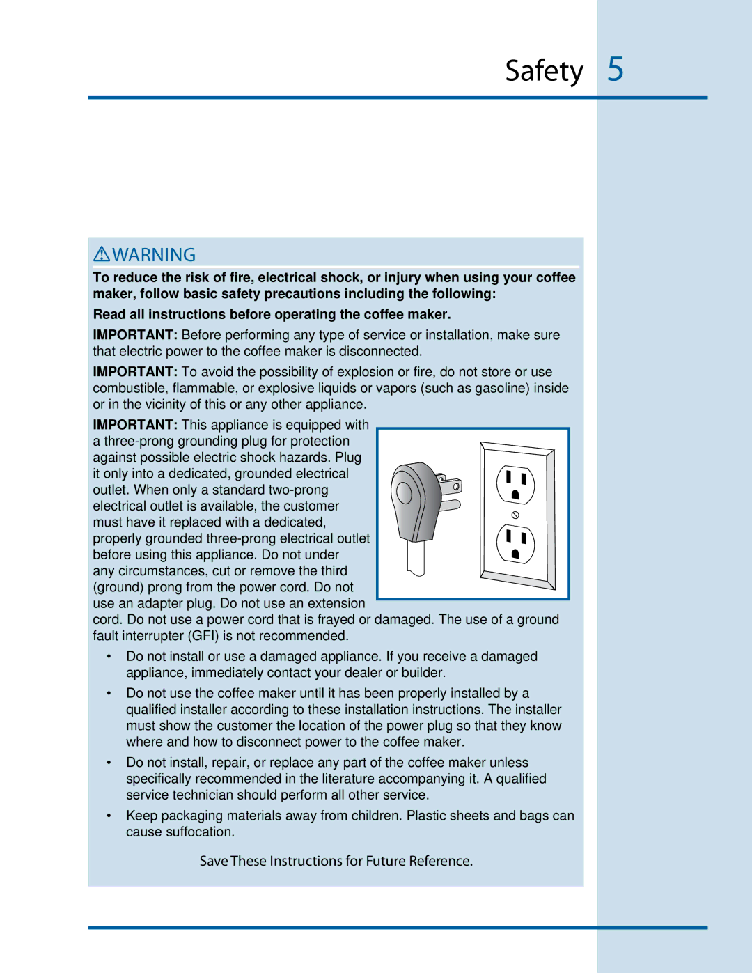 Electrolux E24CM76GSS installation instructions Save These Instructions for Future Reference 