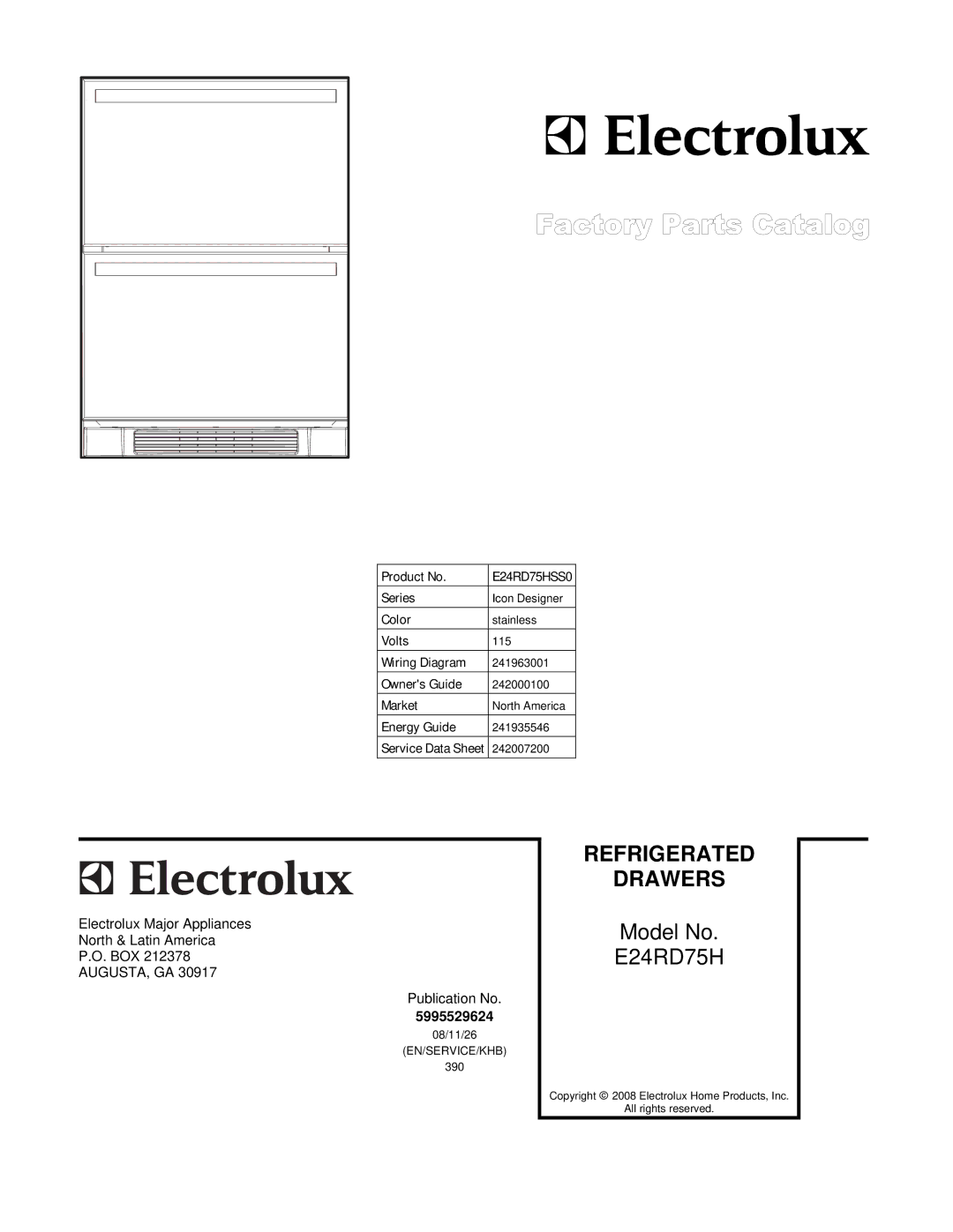 Electrolux E24RD75HSS0 manual Refrigerated Drawers 