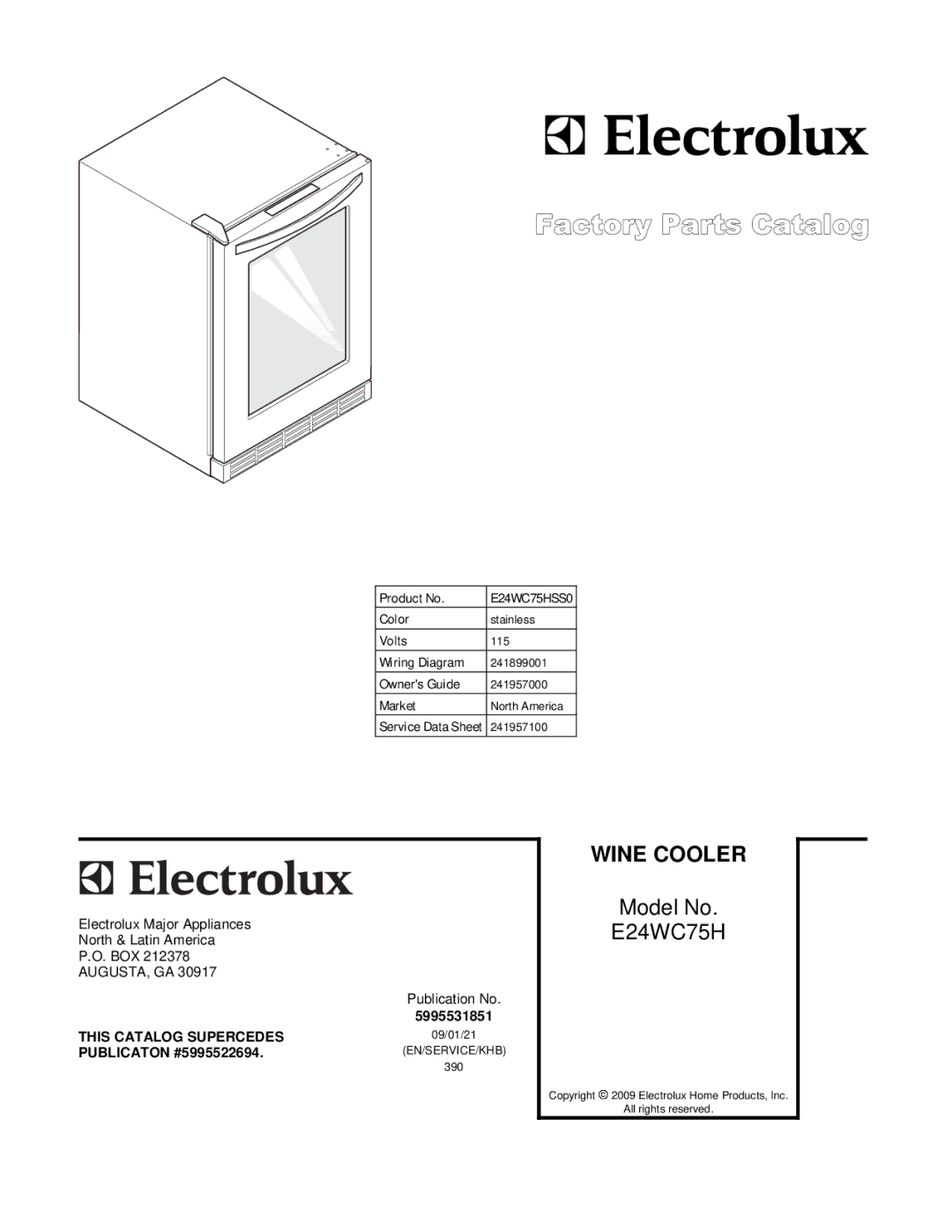 Electrolux E24WC75HSS0 manual Wine Cooler 