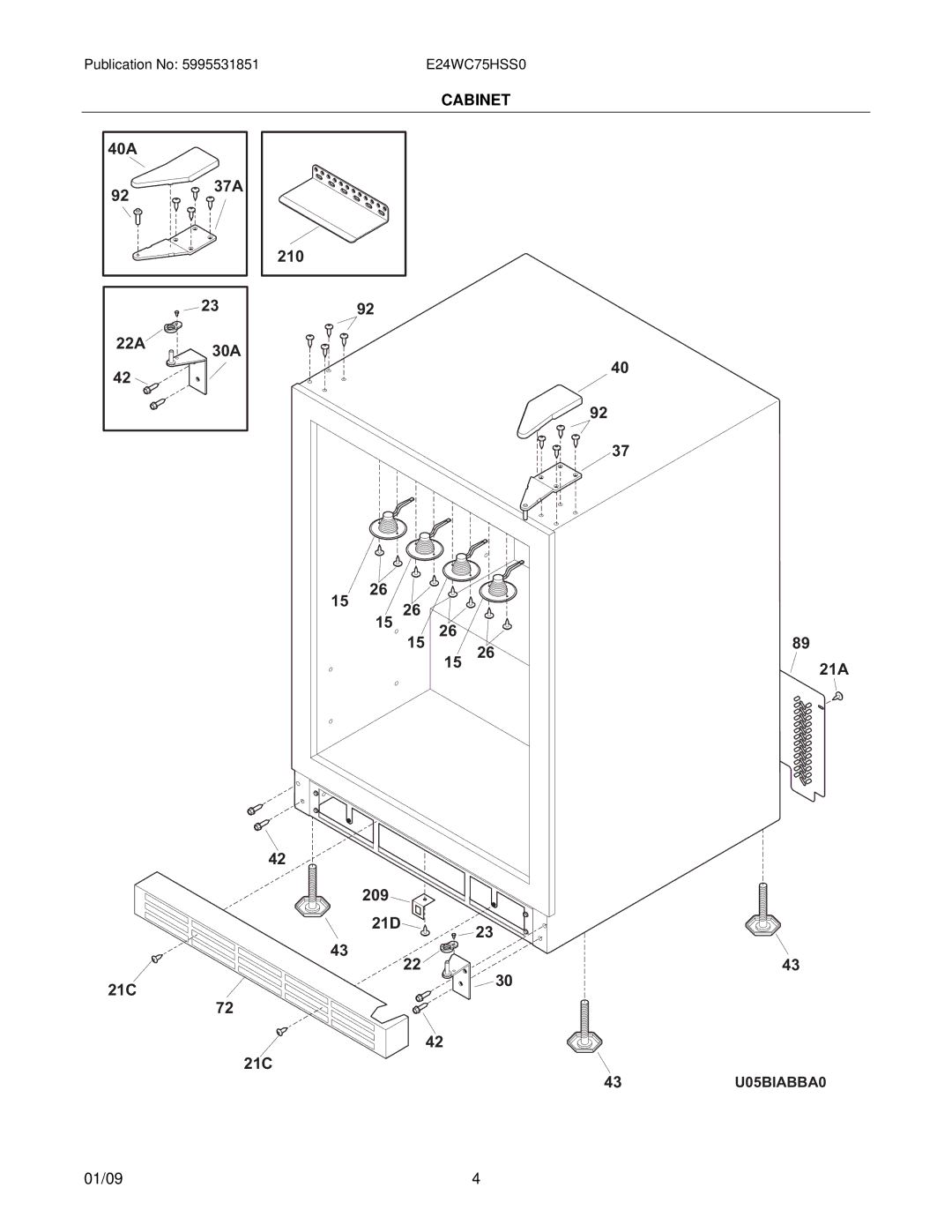 Electrolux E24WC75HSS0 manual 40A 37A 210 22A 30A 15 15 209 21D 21A 21C 