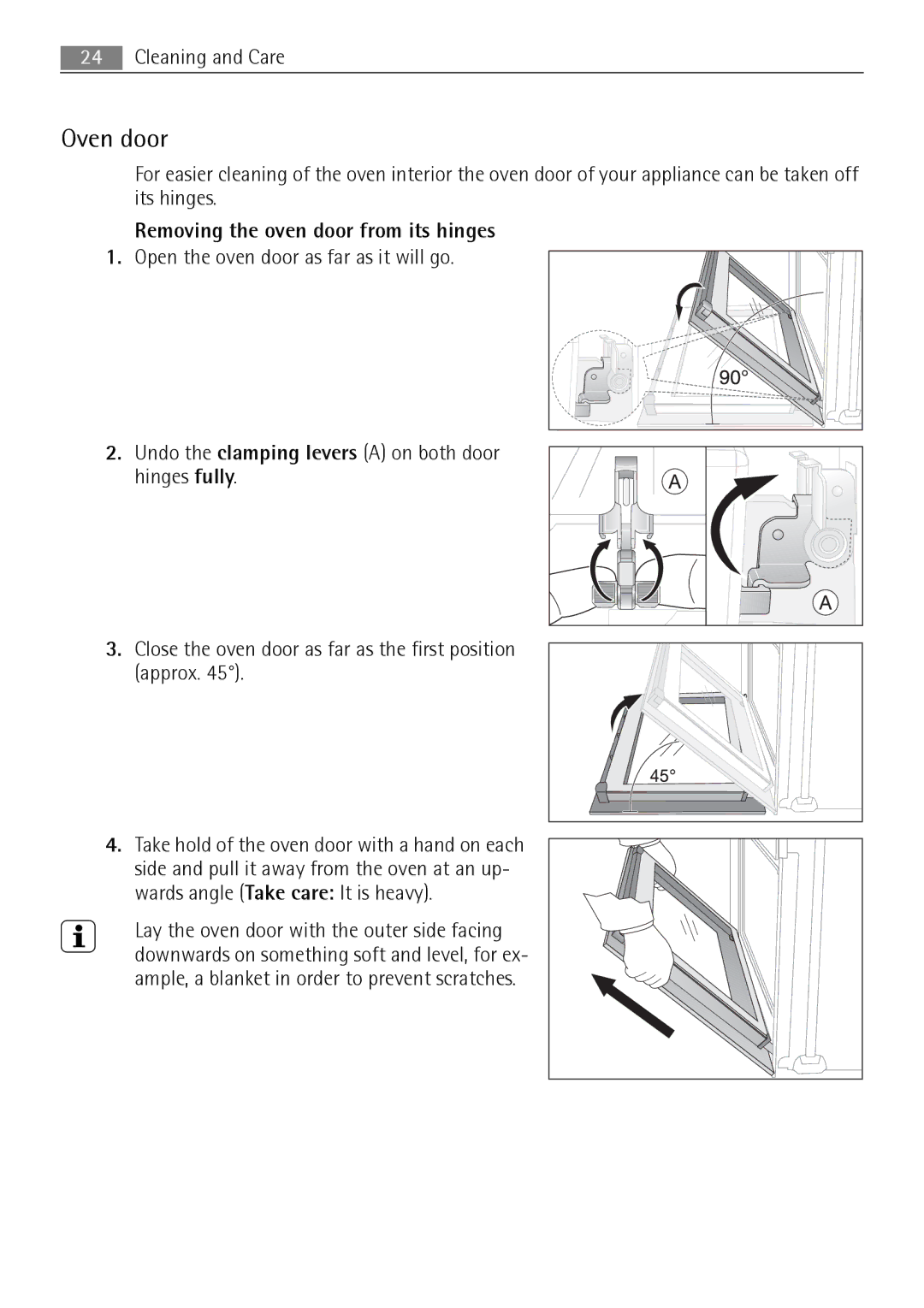 Electrolux E3000-5 user manual Oven door, Removing the oven door from its hinges, Open the oven door as far as it will go 