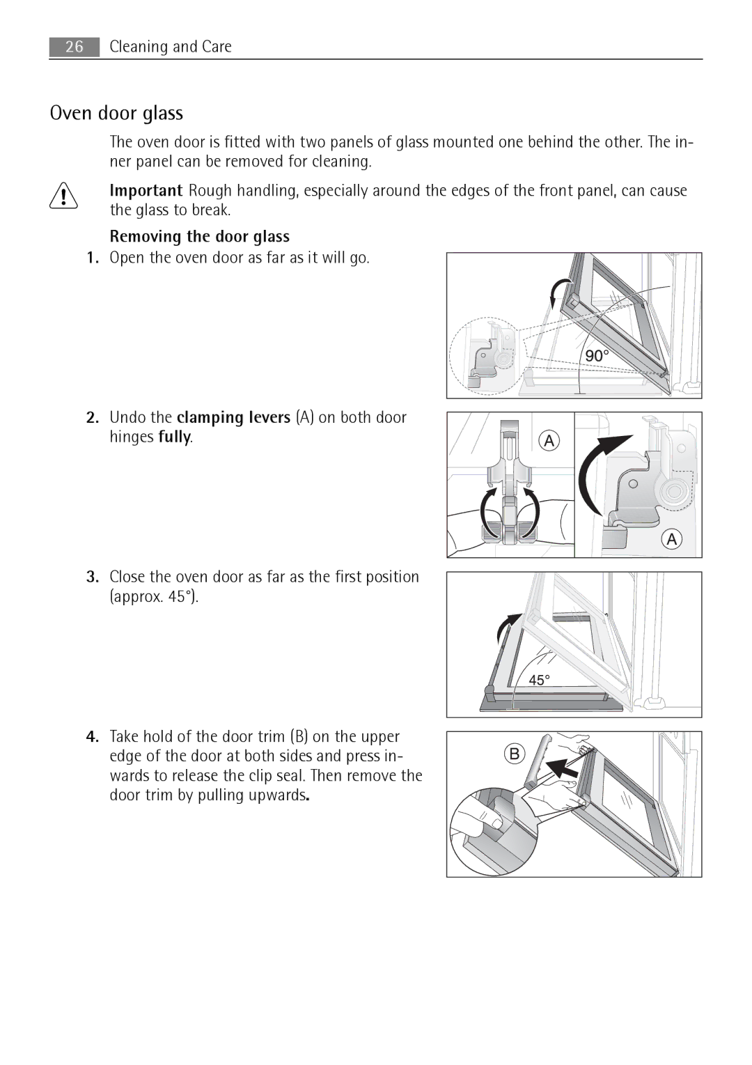 Electrolux E3000-5 user manual Oven door glass, Removing the door glass 