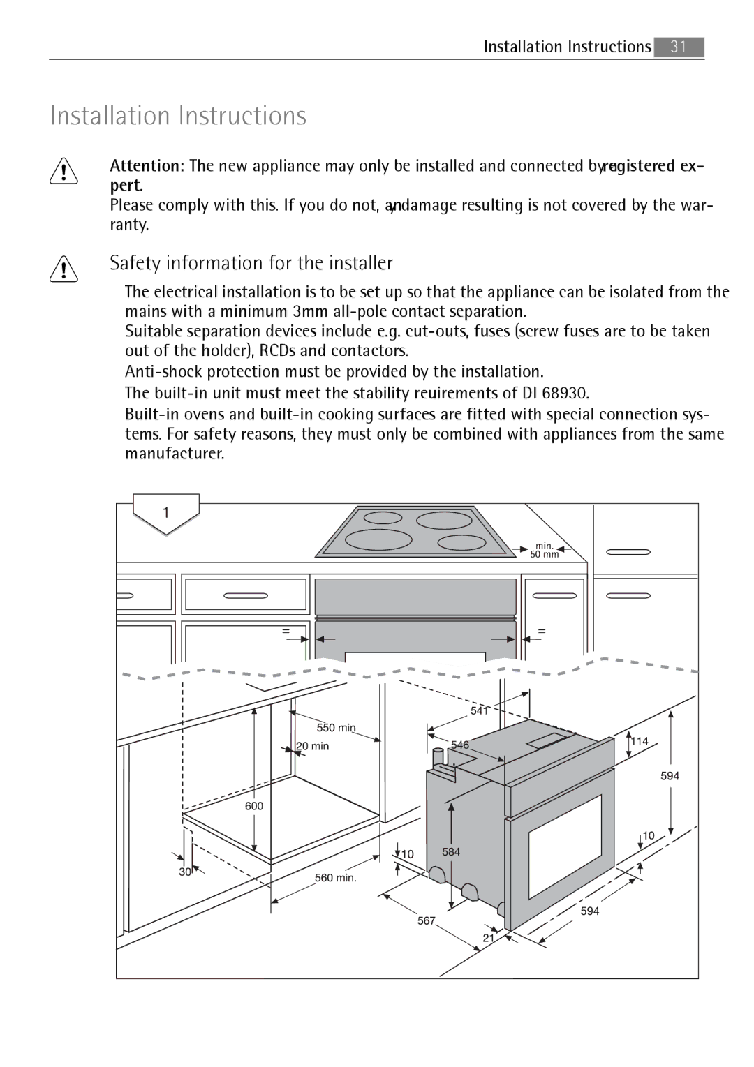 Electrolux E3000-5 user manual Installation Instructions, Safety information for the installer 