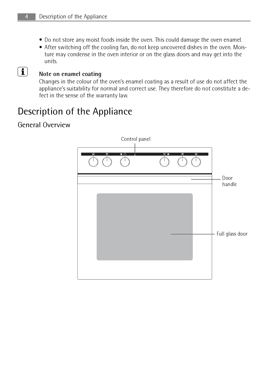 Electrolux E3000-5 user manual Description of the Appliance, General Overview 