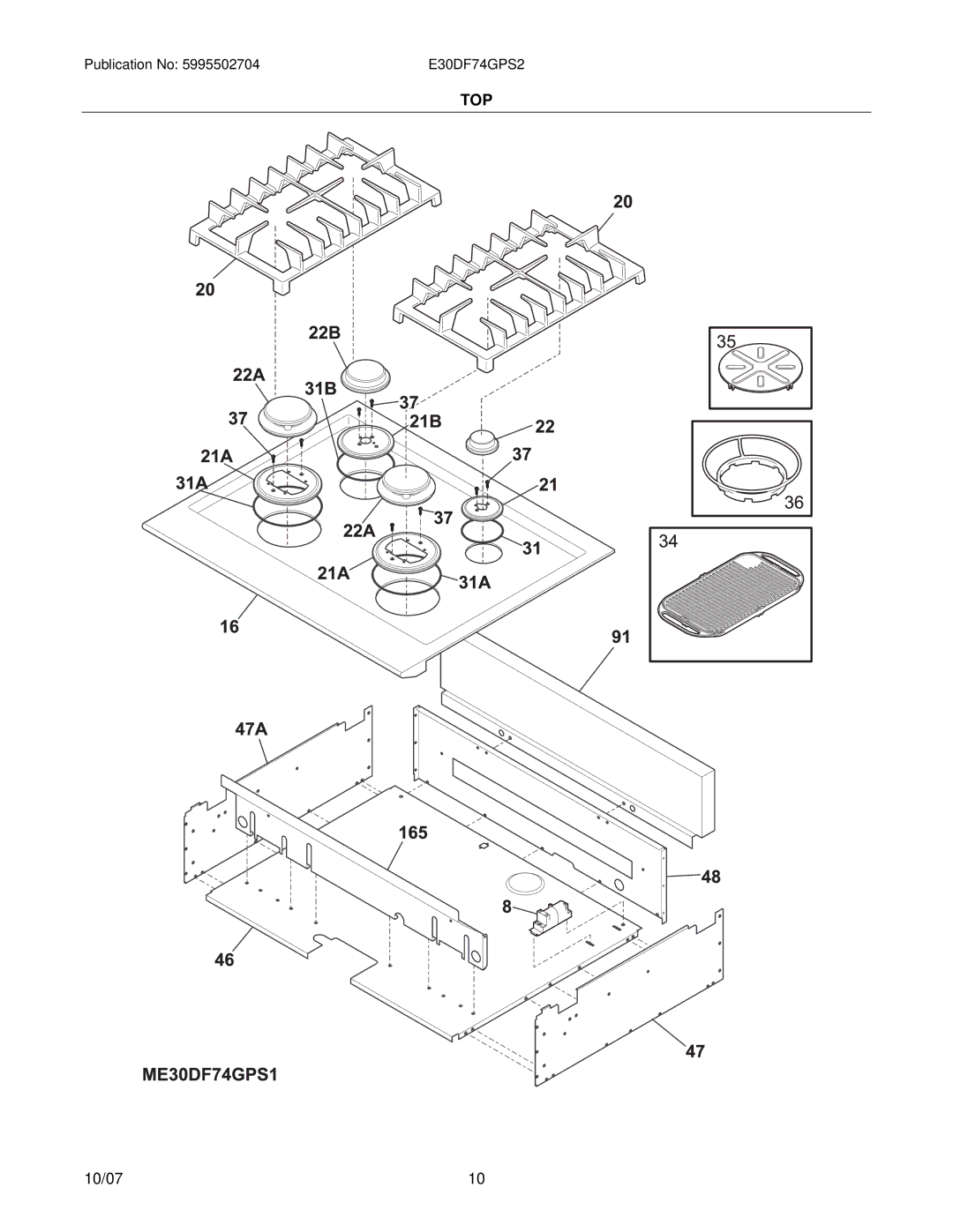 Electrolux E30DF74GPS2, 30366373P70S2 manual Top 