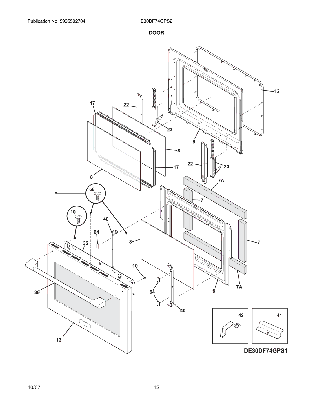 Electrolux E30DF74GPS2, 30366373P70S2 manual Door 