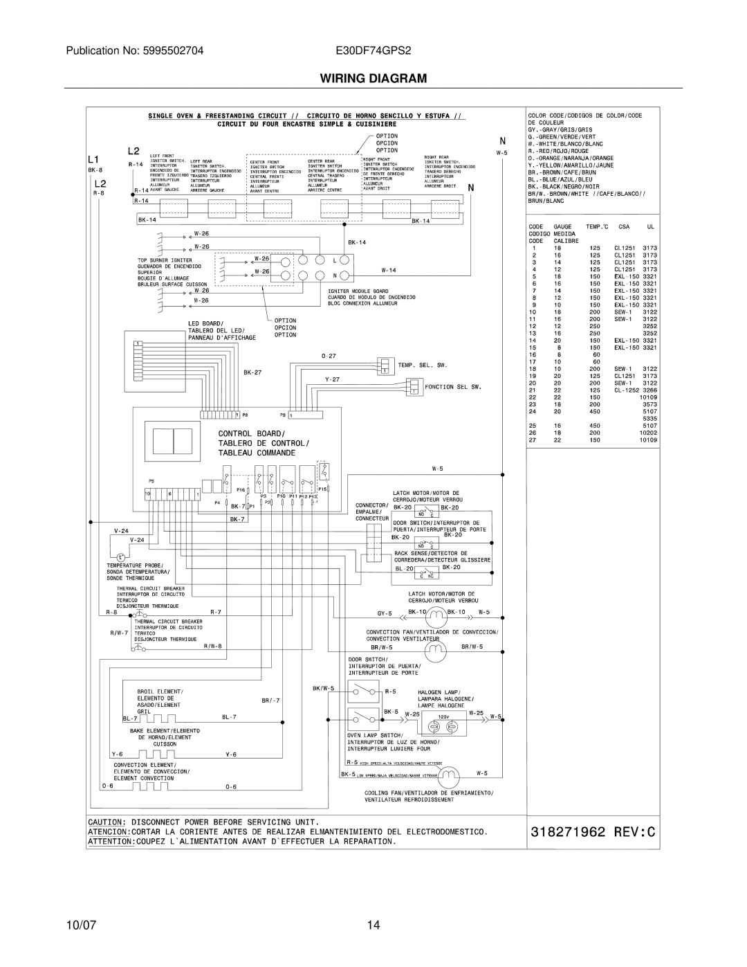 Electrolux 30366373P70S2, E30DF74GPS2 manual Wiring Diagram 