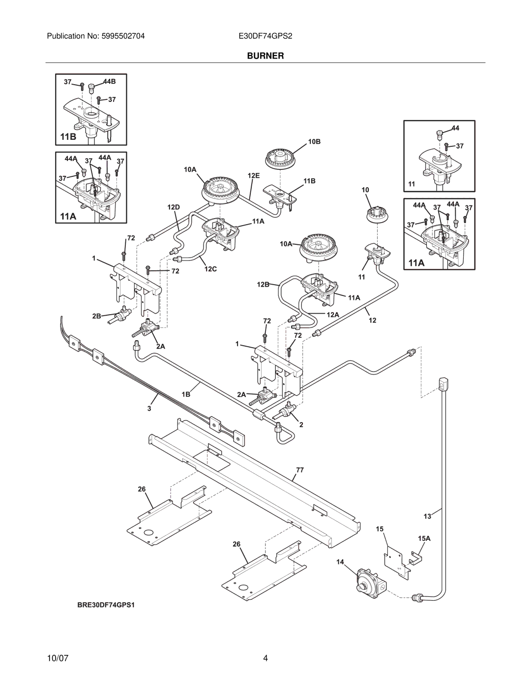 Electrolux E30DF74GPS2, 30366373P70S2 manual Burner 