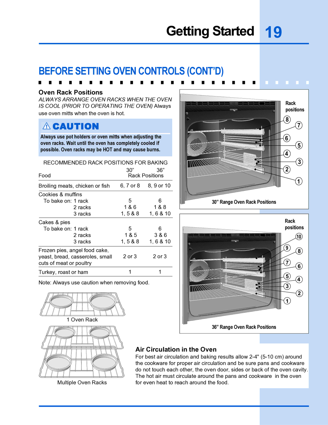 Electrolux E36DF76GPS, E30DF74GPS manual Before Setting Oven Controls CONT’D, Air Circulation in the Oven 